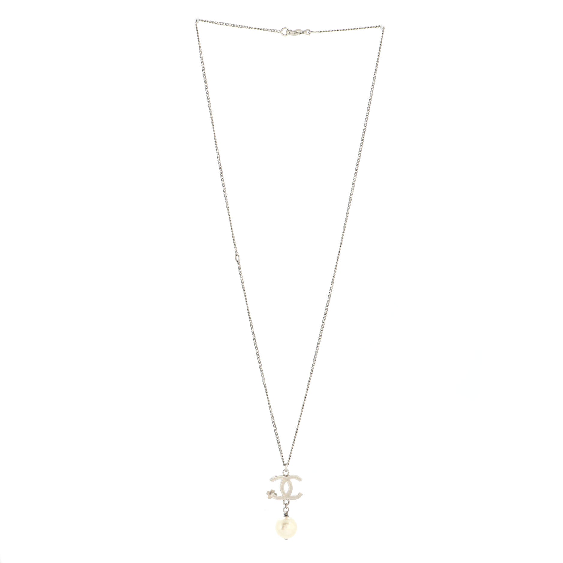 CC Clover Pearl Drop Pendant Necklace Metal and Faux Pearl