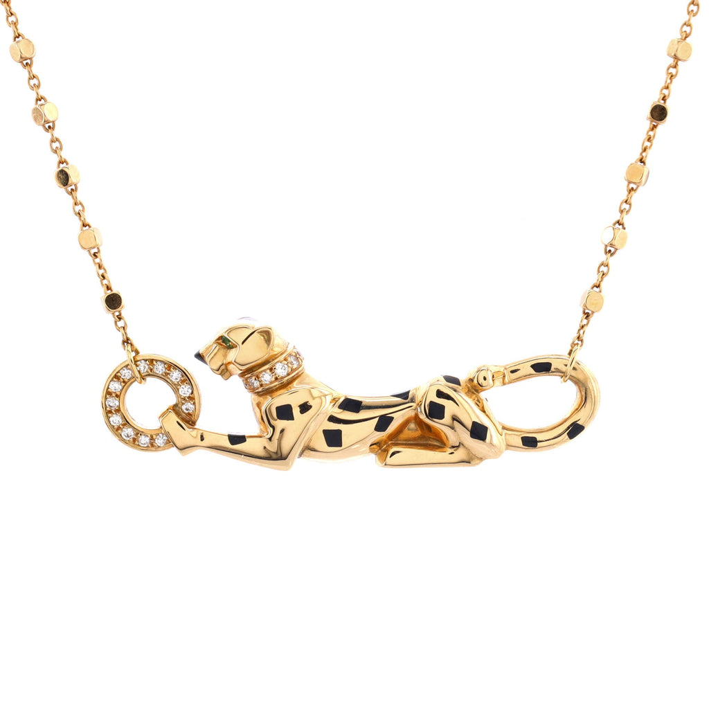 Panthere De Cartier Necklace 18K Yellow Gold with Diamonds, Black Enamel and Tsavorite
