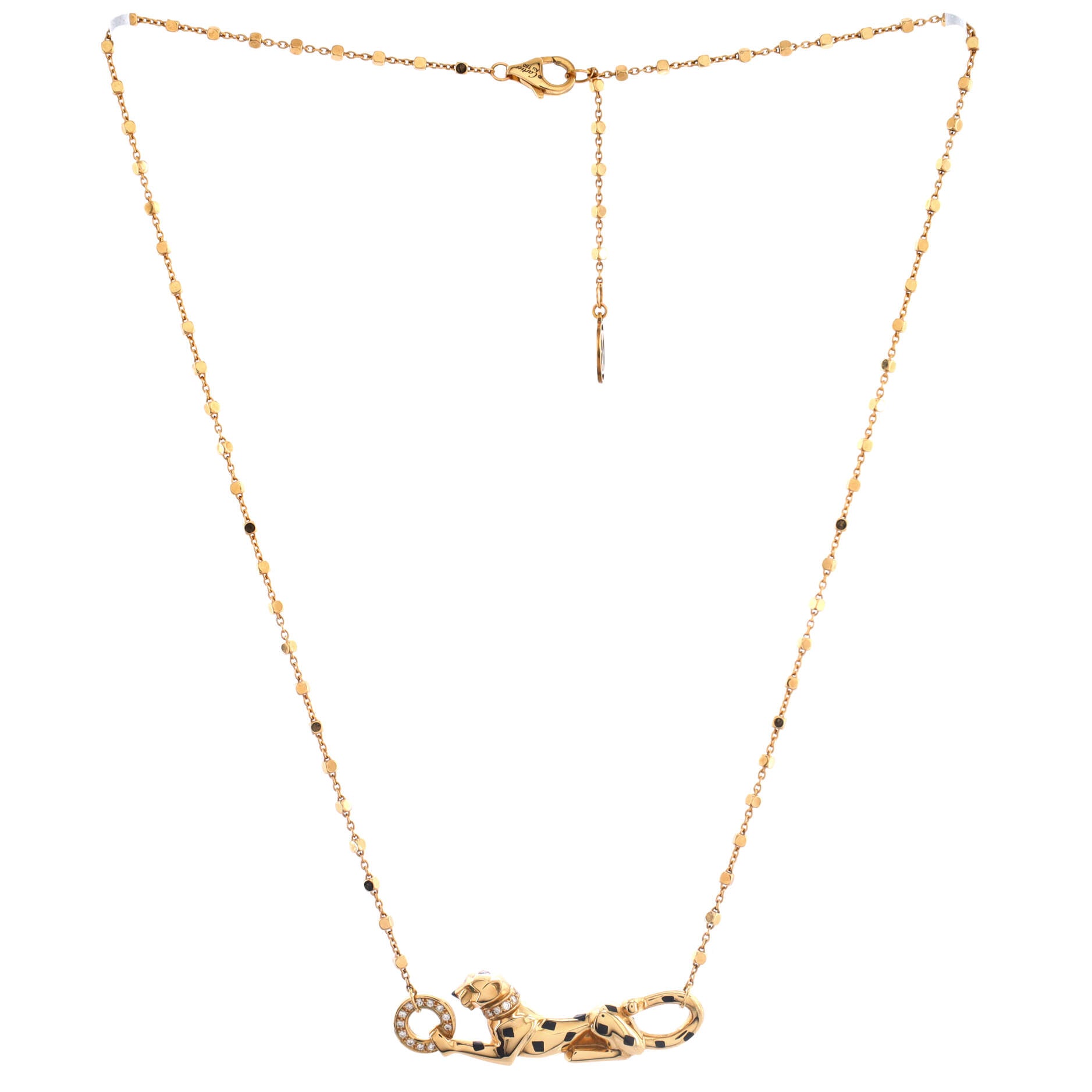 Panthere De Cartier Necklace 18K Yellow Gold with Diamonds, Black Enamel and Tsavorite