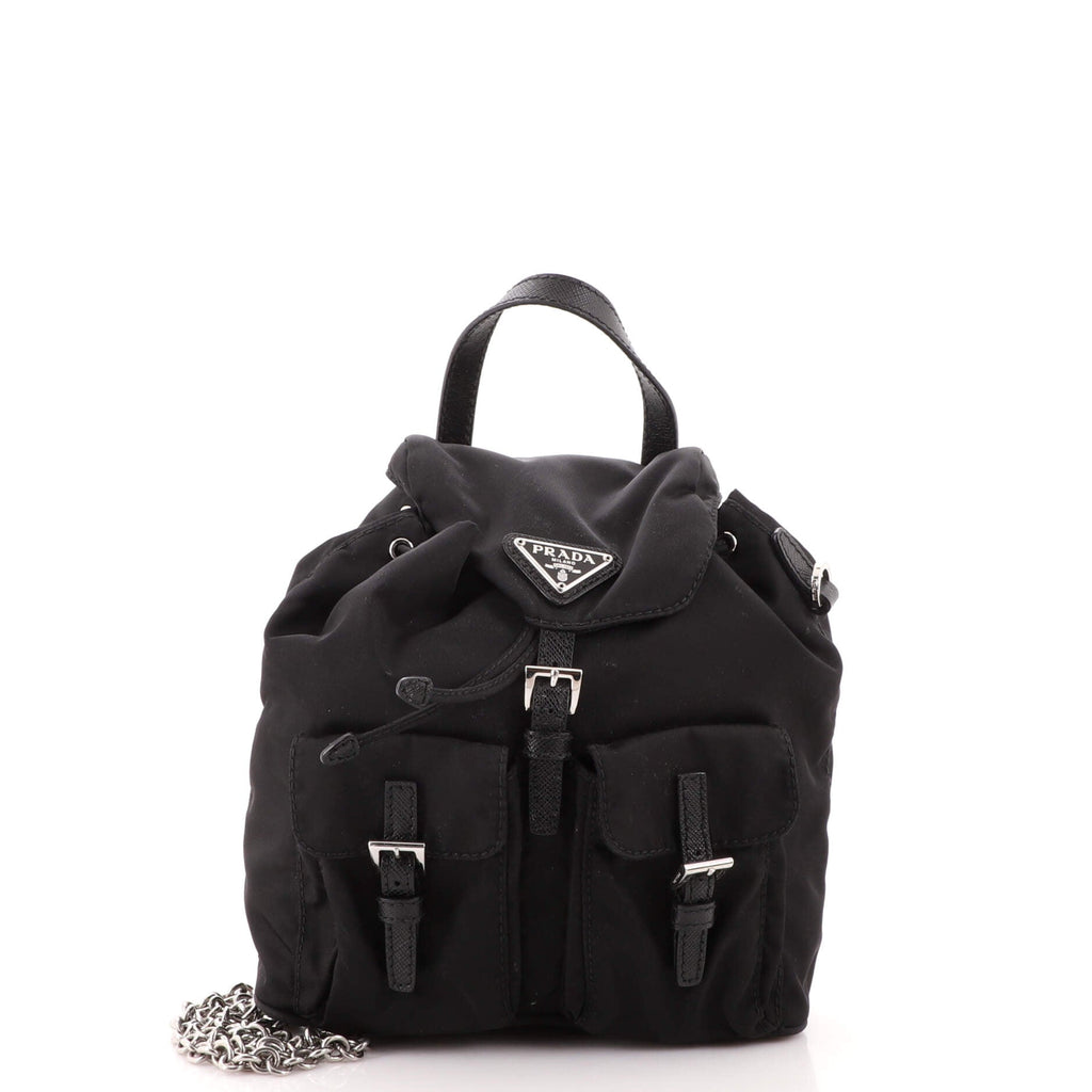 Double Pocket Backpack Chain Shoulder Bag Re-Nylon Mini