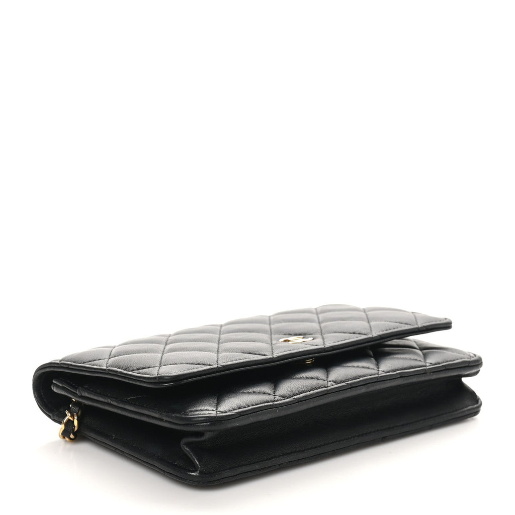 Lambskin Quilted Wallet On Chain WOC Black