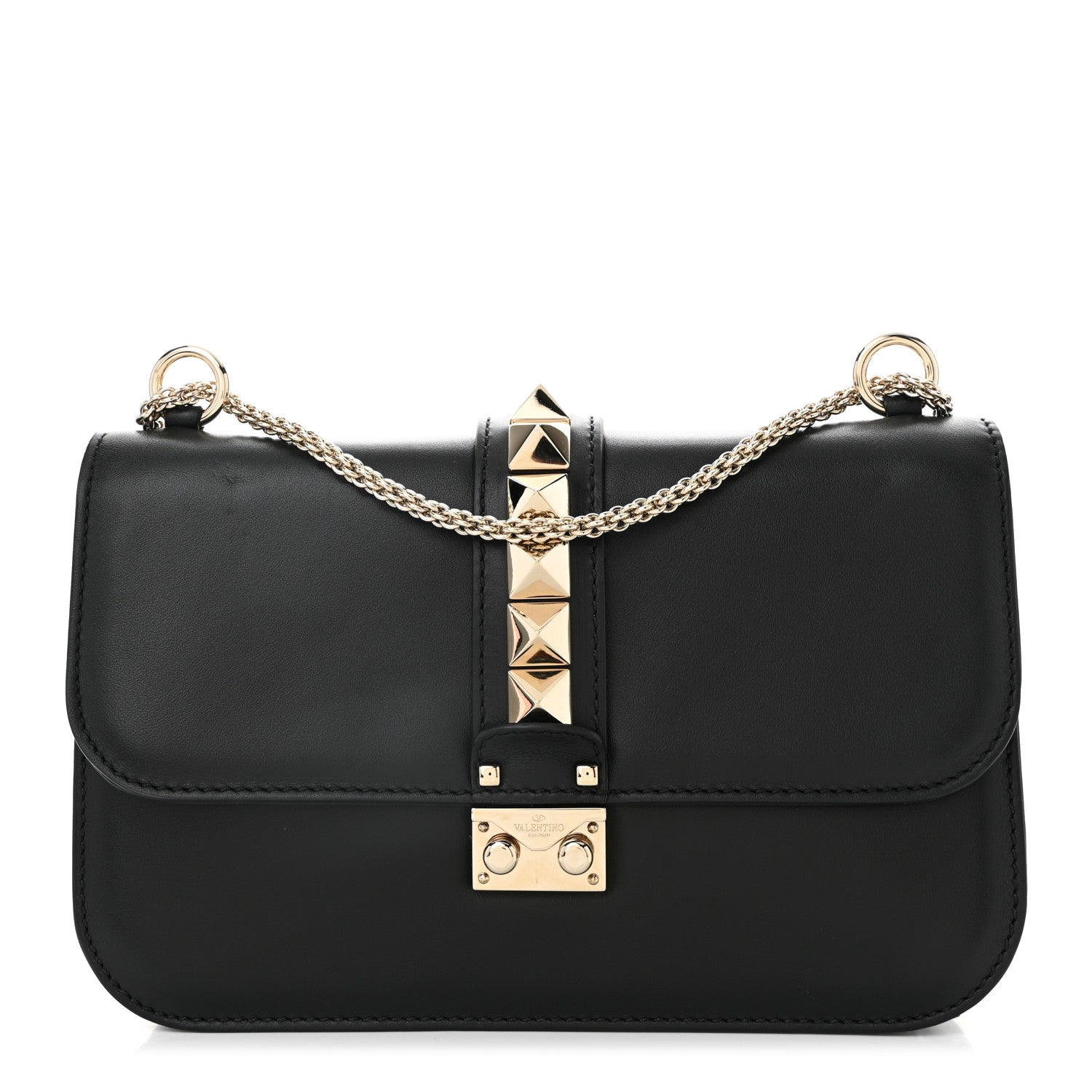 Vitello Medium Glam Lock Rockstud Flap Black