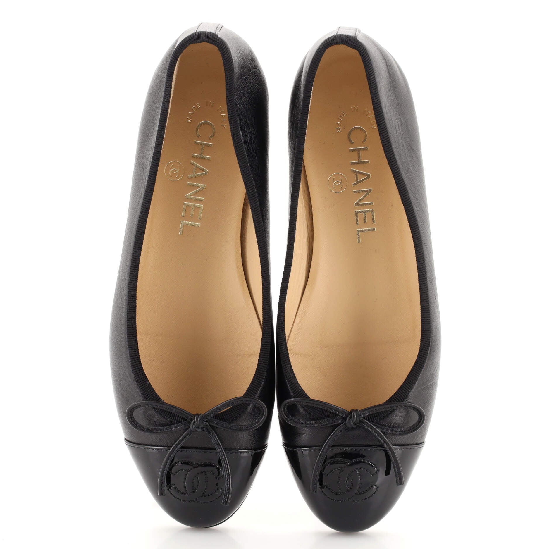 Women's CC Cap Toe Bow Ballerina Flats Leather and Patent