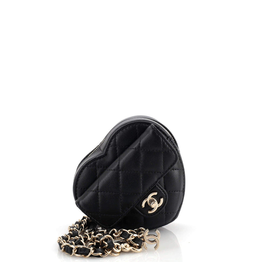 CC in Love Heart Clutch with Chain Quilted Lambskin