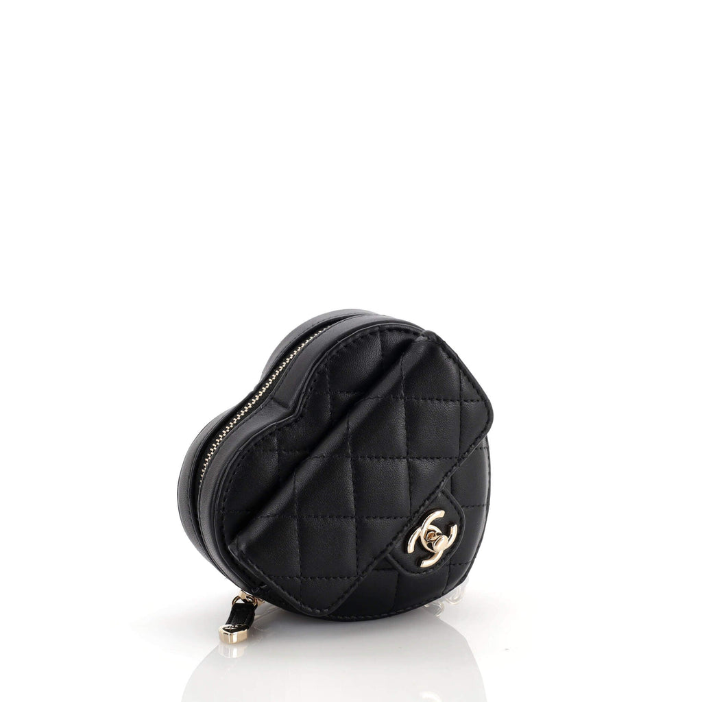 CC in Love Heart Clutch with Chain Quilted Lambskin