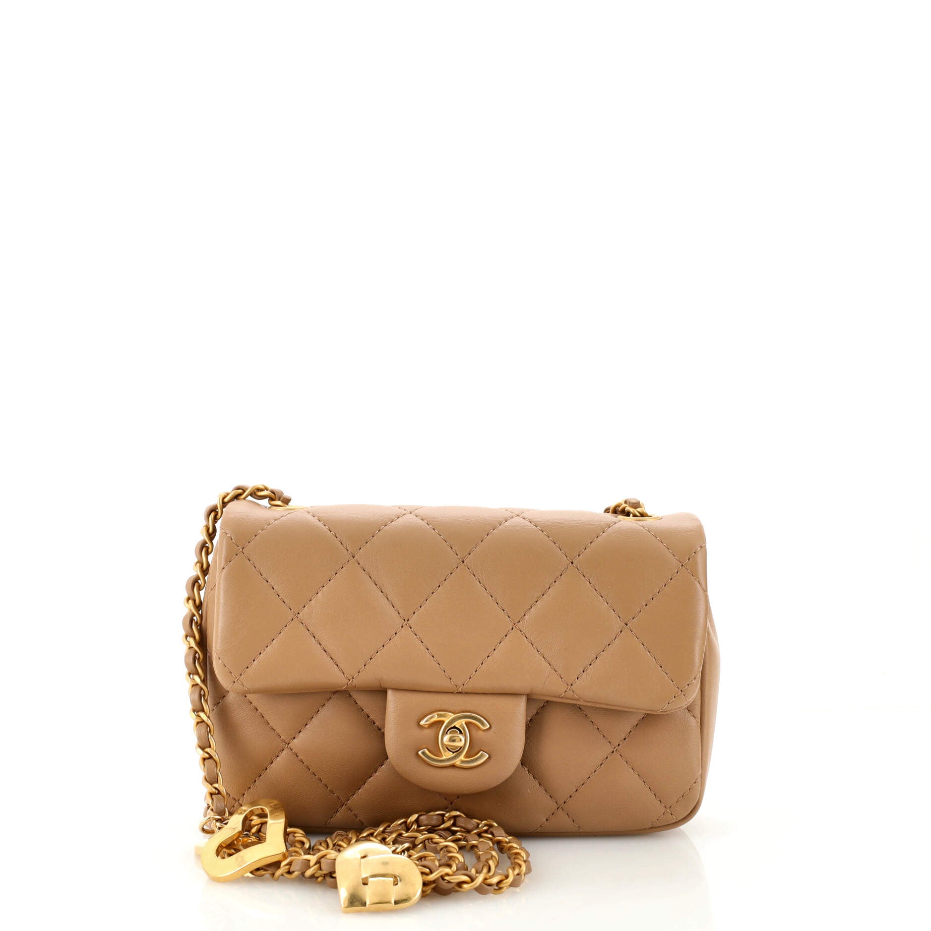 Heart Charms Flap Bag Quilted Lambskin Mini