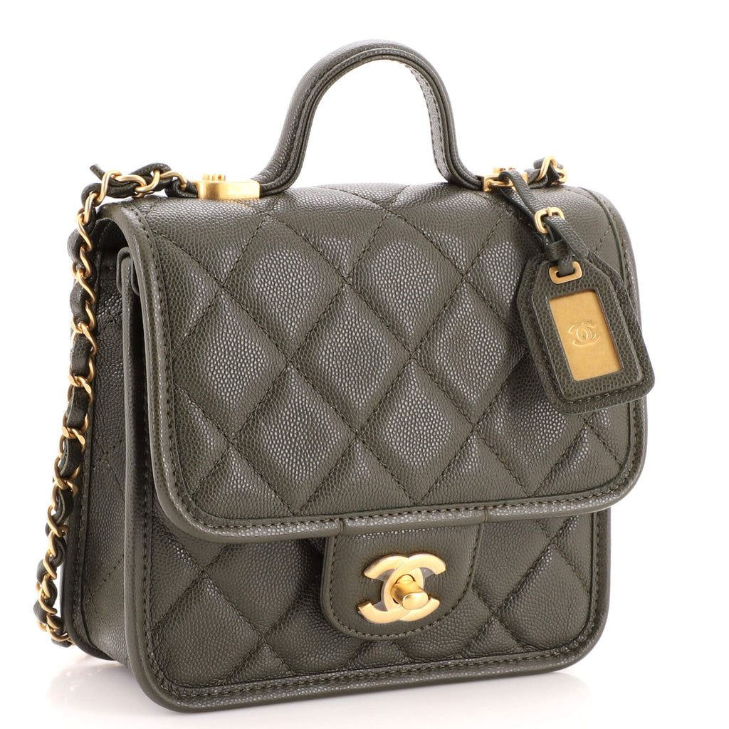 School Memory Top Handle Flap Bag Quilted Caviar Mini