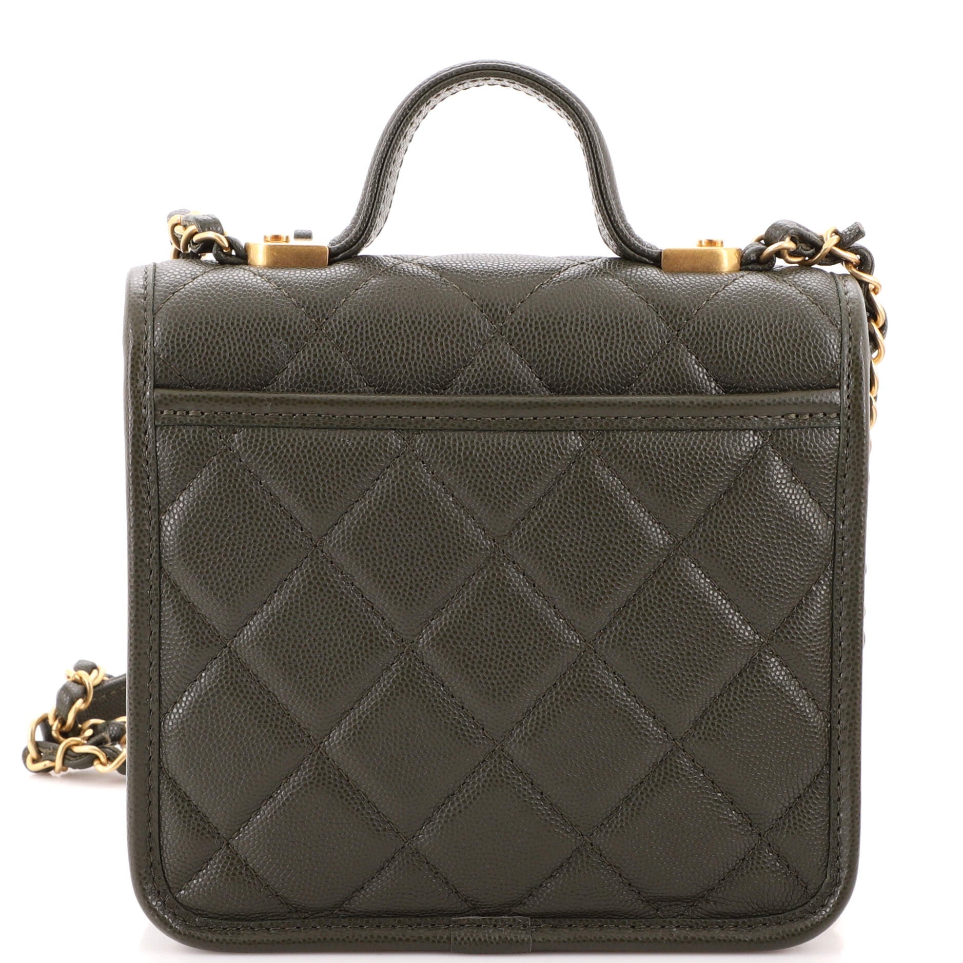 School Memory Top Handle Flap Bag Quilted Caviar Mini