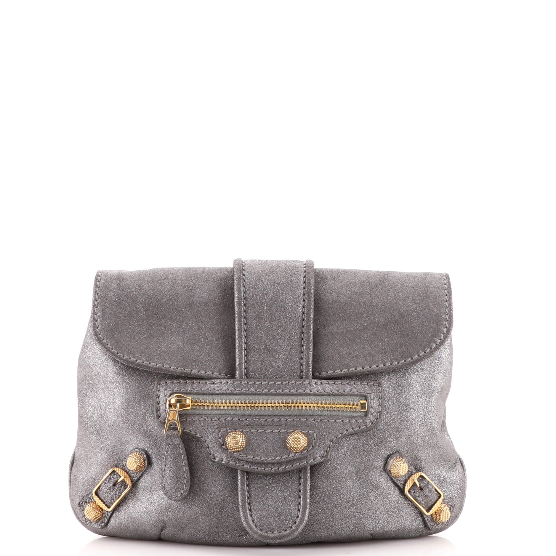 Flap Pouch Clutch Giant Studs Metallic Leather