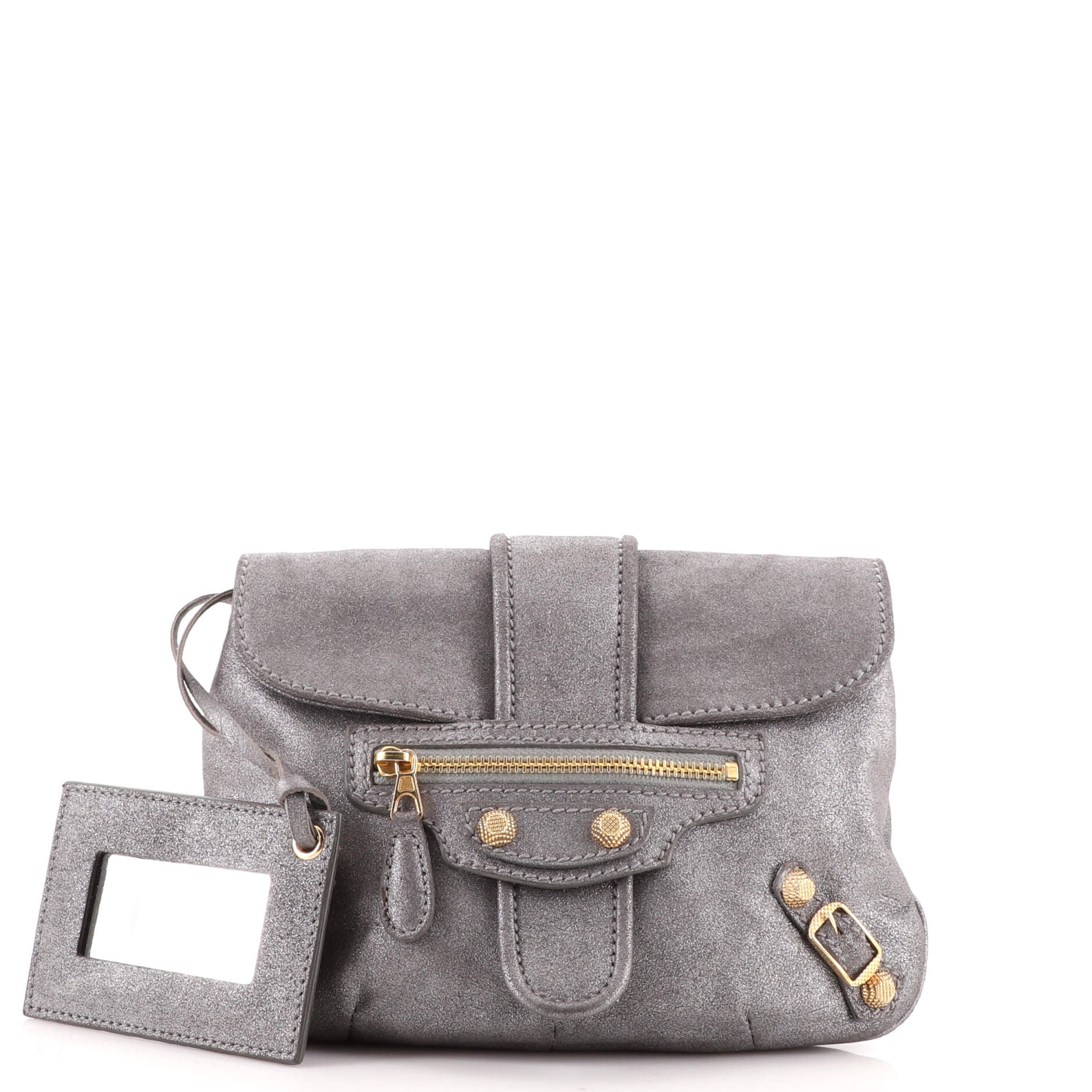 Flap Pouch Clutch Giant Studs Metallic Leather