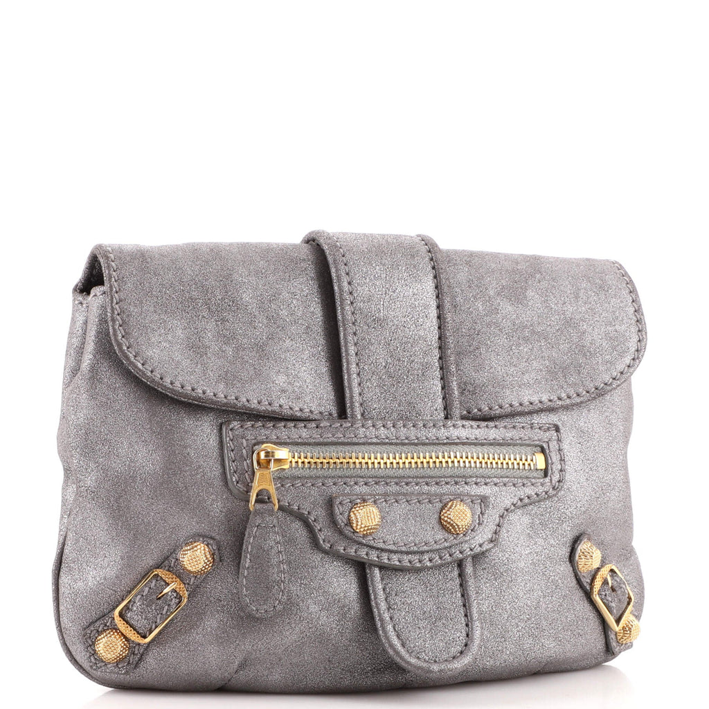 Flap Pouch Clutch Giant Studs Metallic Leather