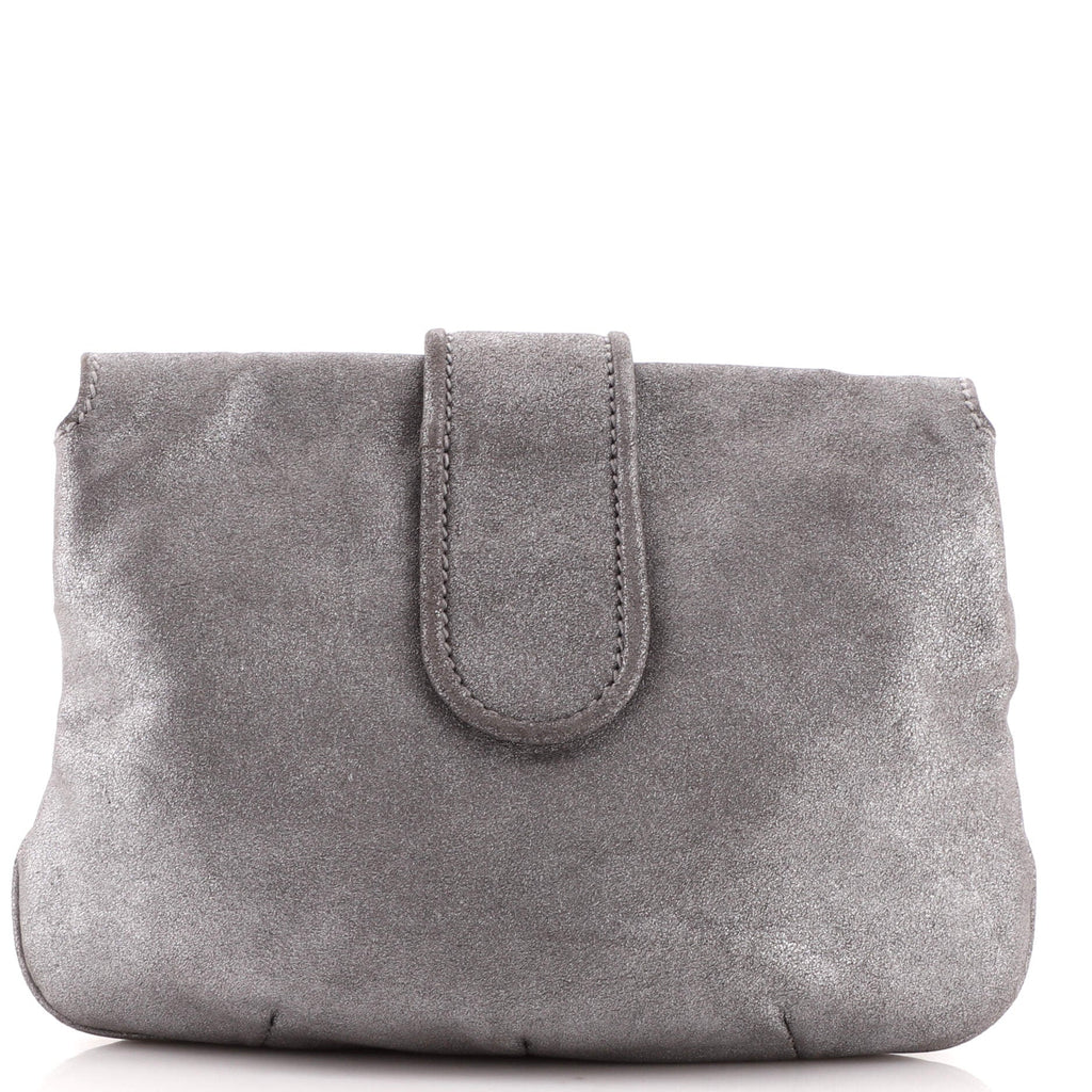 Flap Pouch Clutch Giant Studs Metallic Leather