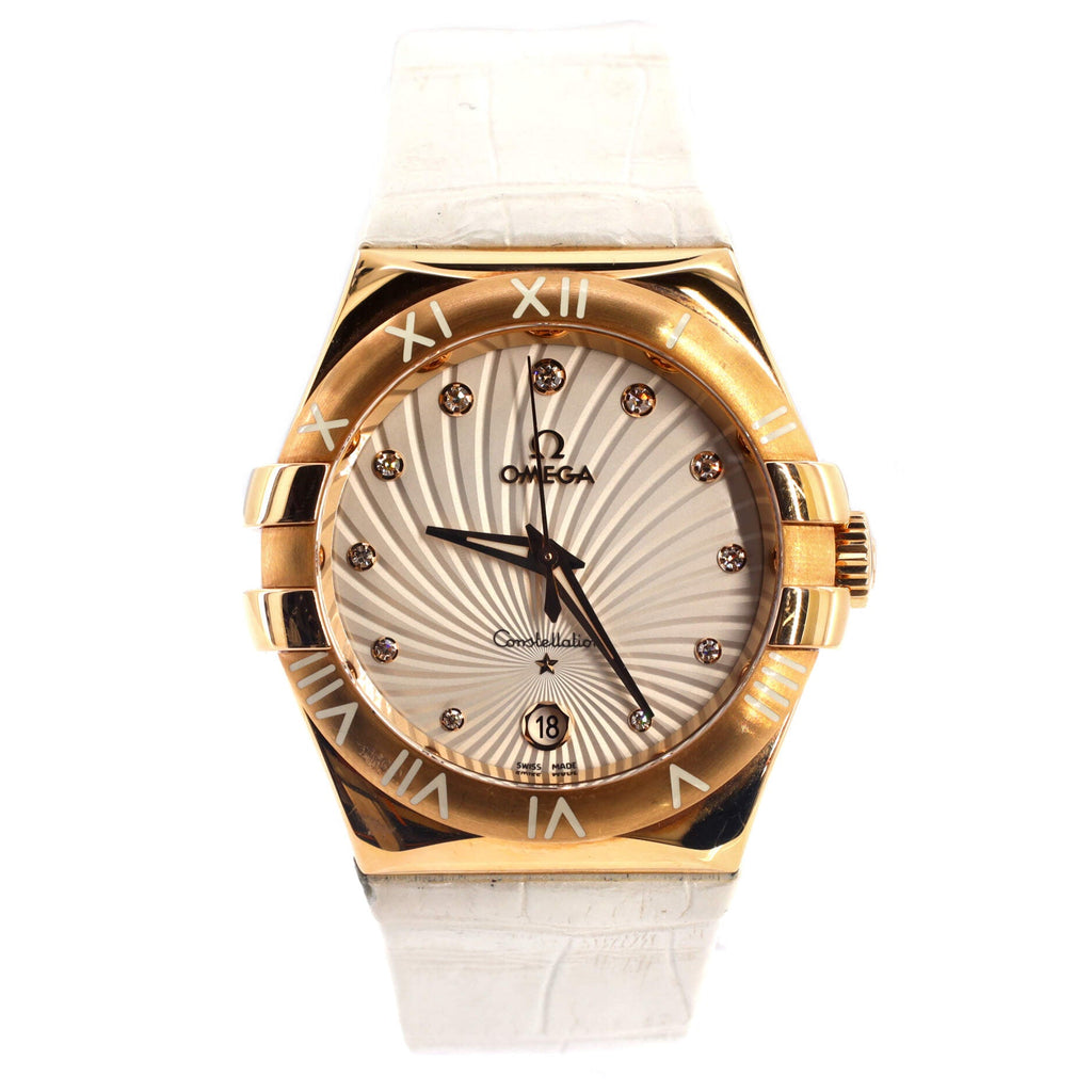 Constellation Quartz Watch Rose Gold and Alligator with Diamond Markers 35
