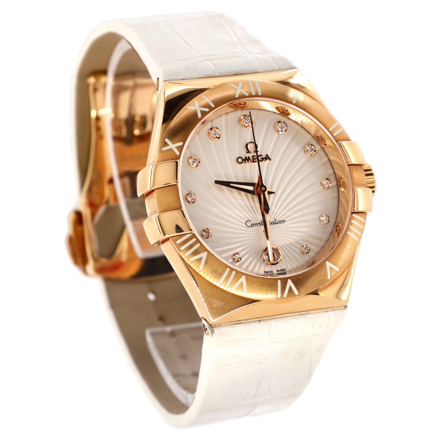 Constellation Quartz Watch Rose Gold and Alligator with Diamond Markers 35