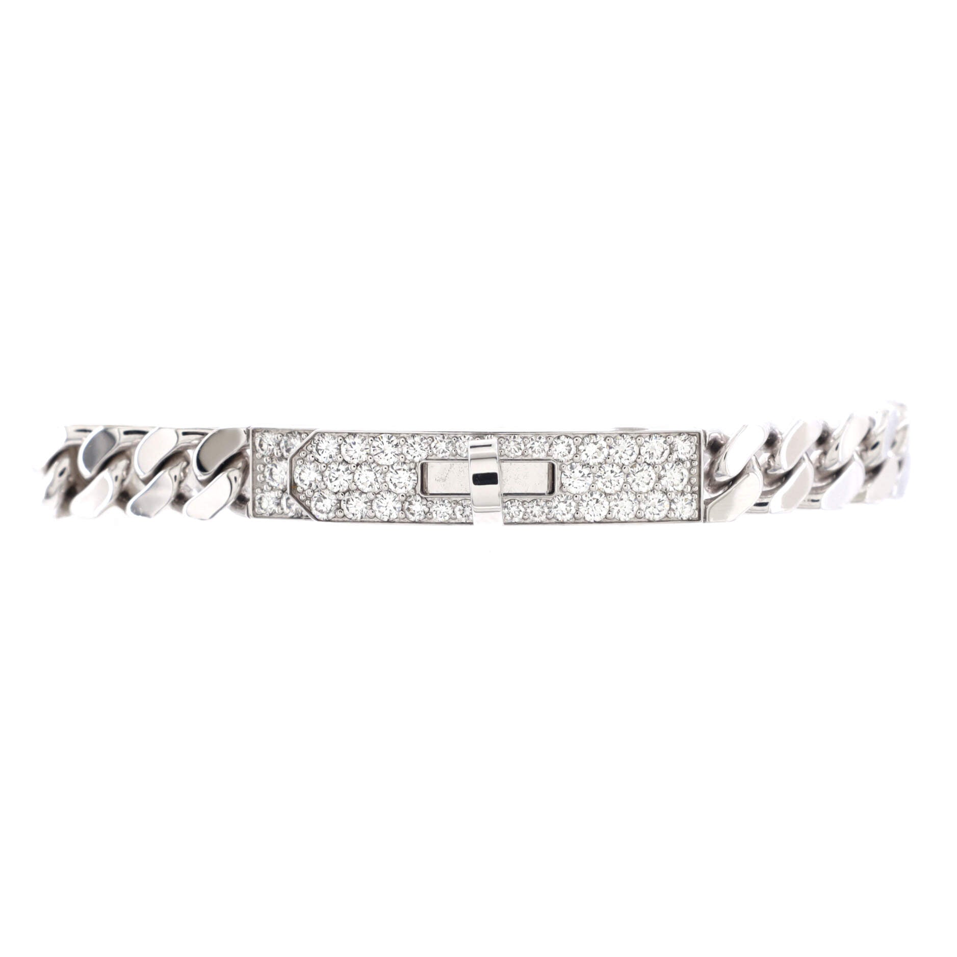 Kelly Gourmette Bracelet 18K White Gold and Pave Diamonds Extra Small