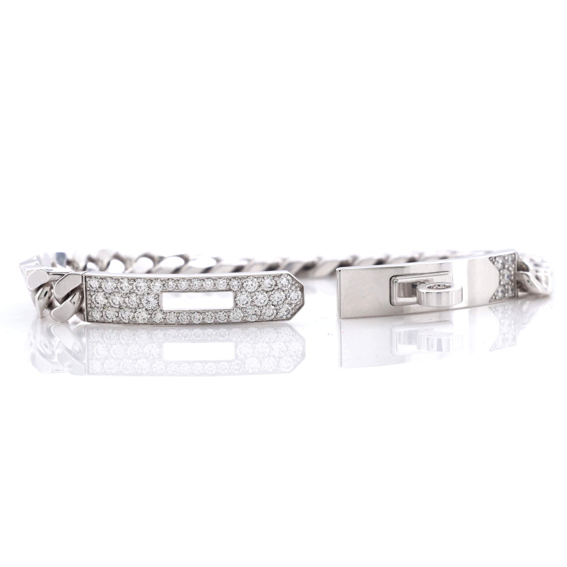 Kelly Gourmette Bracelet 18K White Gold and Pave Diamonds Extra Small