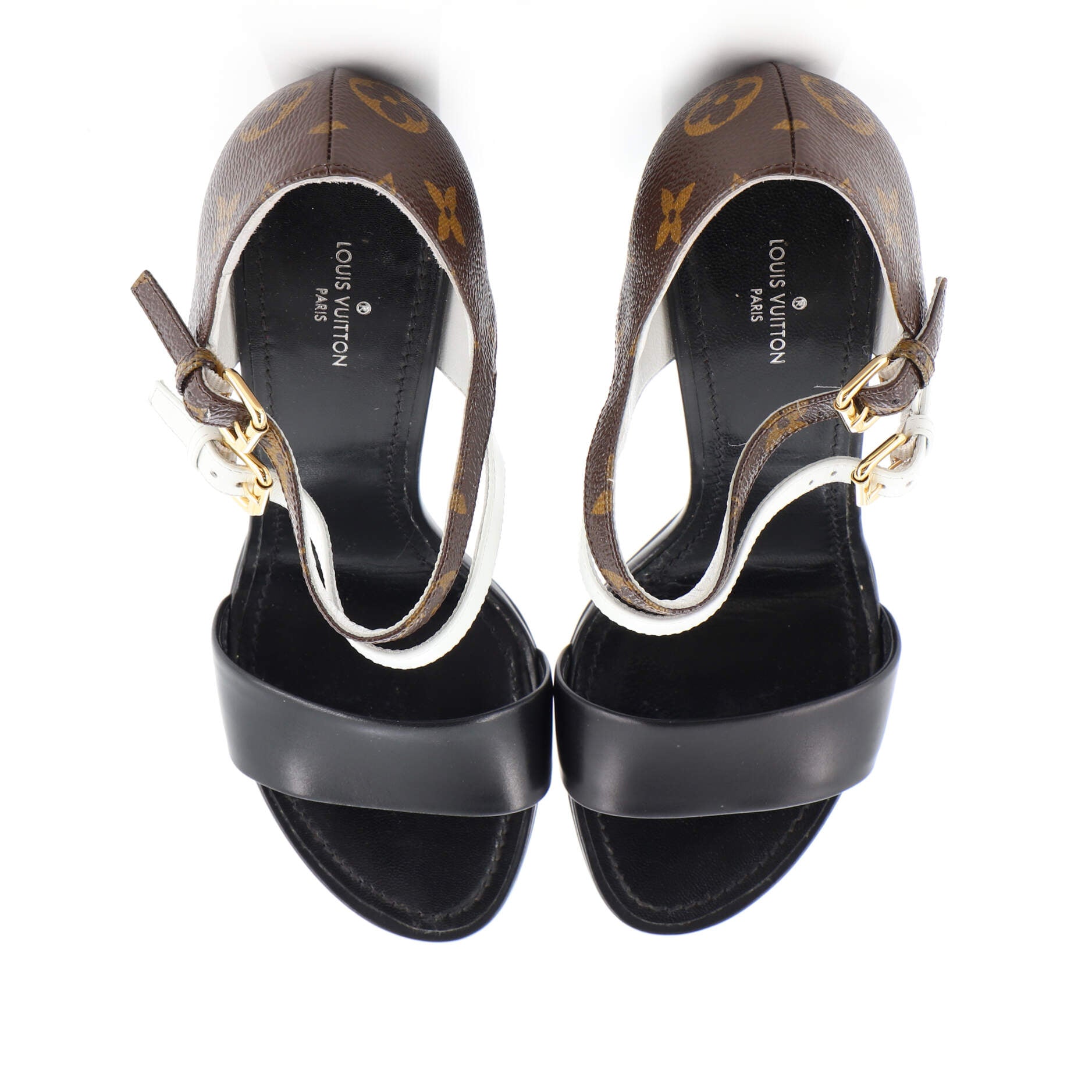 Women's Tri Color Heeled Sandals Monogram Canvas and Leather