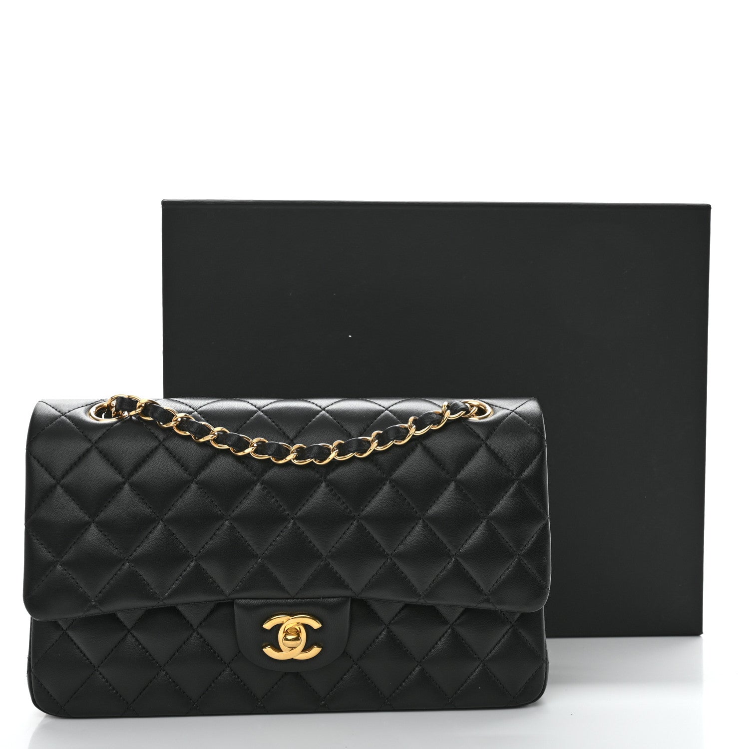 Lambskin Quilted Medium Double Flap Black