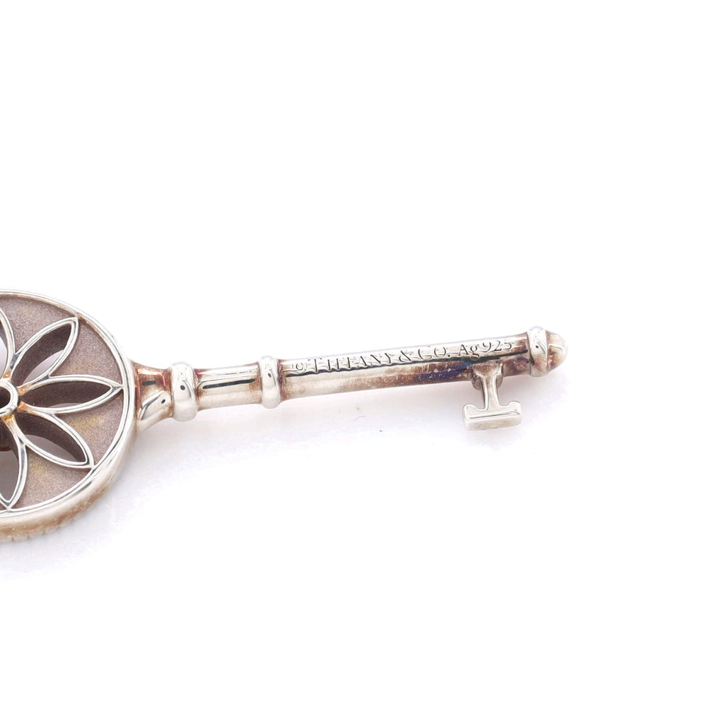 Daisy Key Pendant Necklace Sterling Silver with Diamond Small