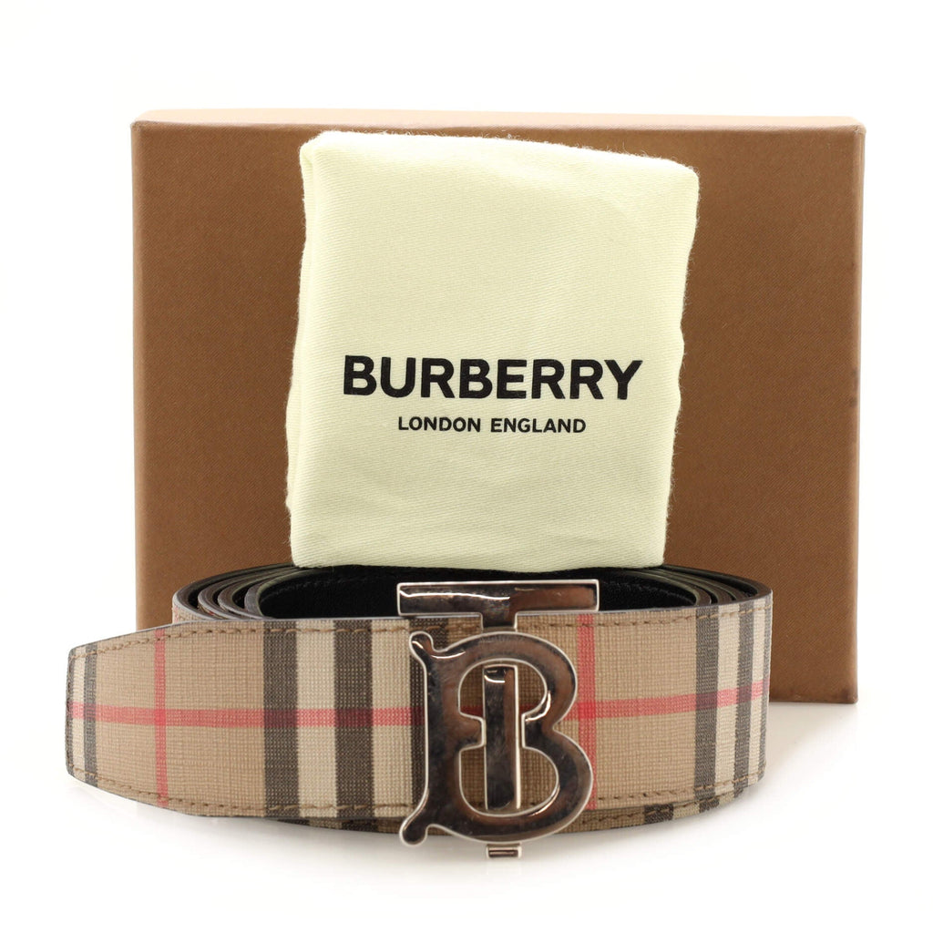 TB Reversible Belt Vintage Check Coated Canvas and Leather Wide 105