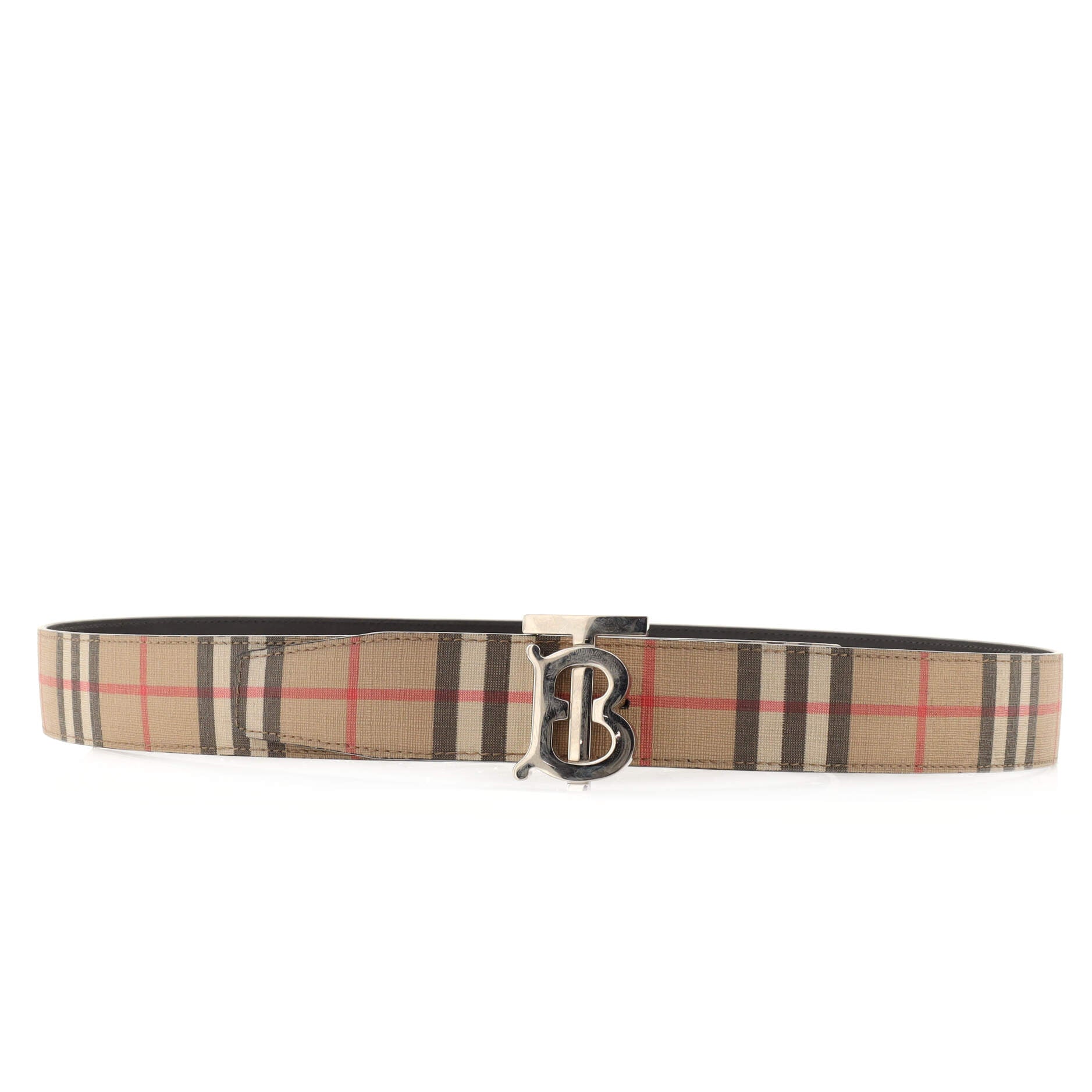 TB Reversible Belt Vintage Check Coated Canvas and Leather Wide 105