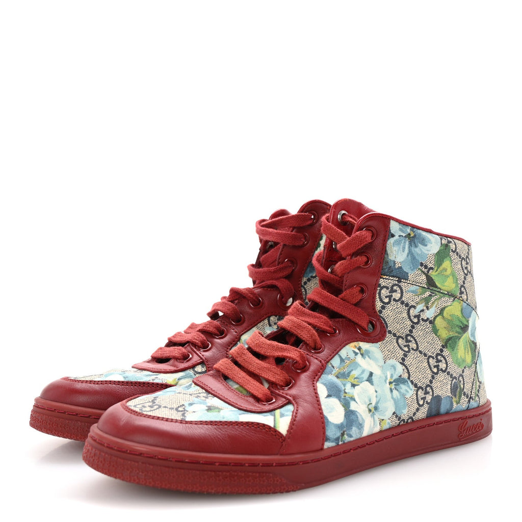 GG Supreme Monogram Blooms Womens High Top Sneakers 36.5 Beige Blue Navy Red