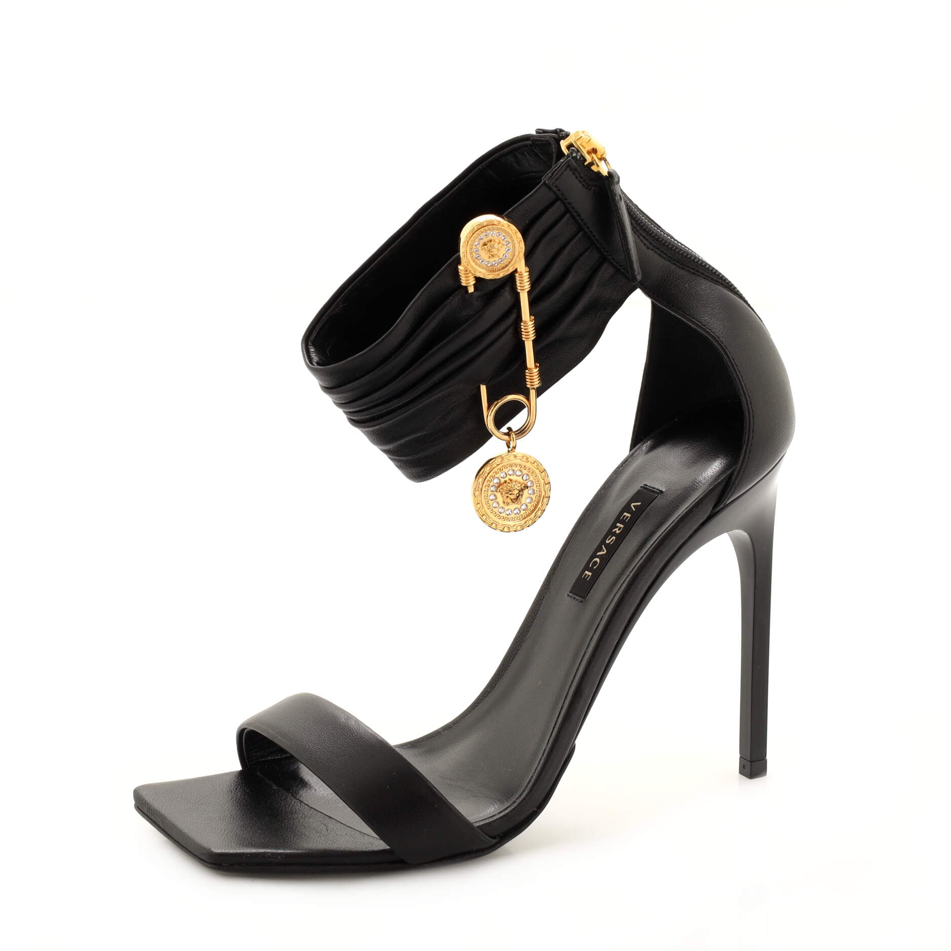 Women's Safety Pin Square Toe Ankle Strap Sandals Leather 110