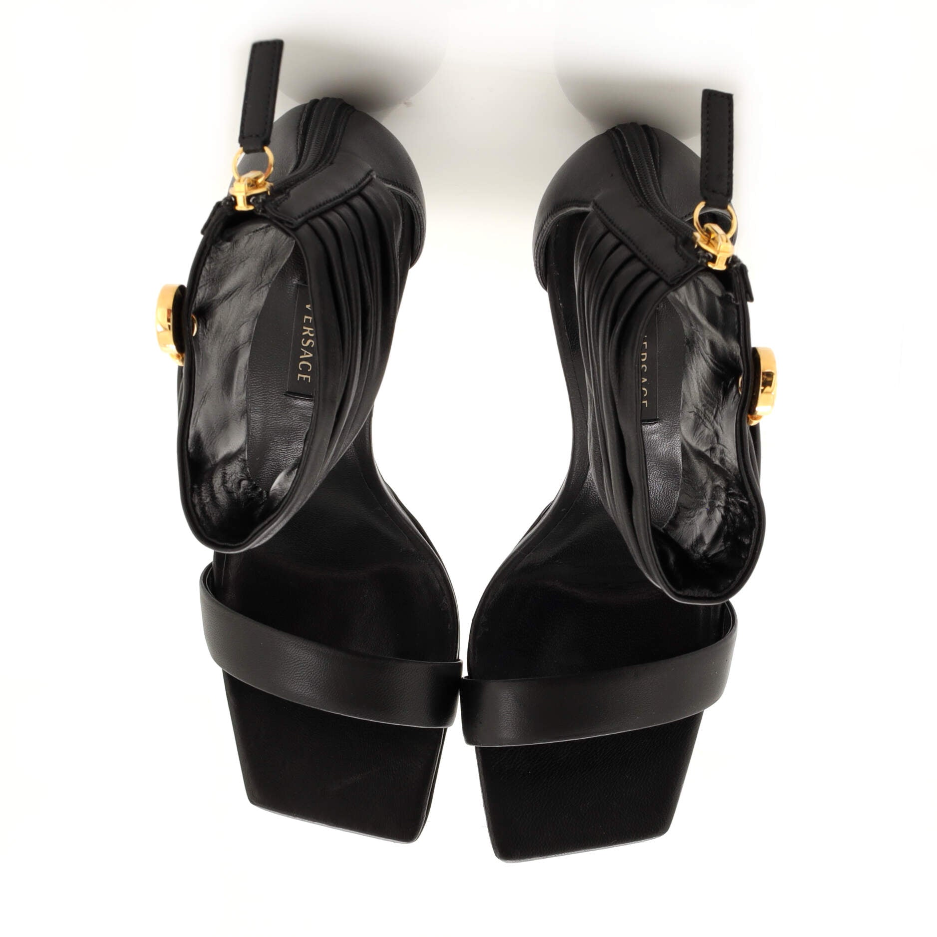 Women's Safety Pin Square Toe Ankle Strap Sandals Leather 110