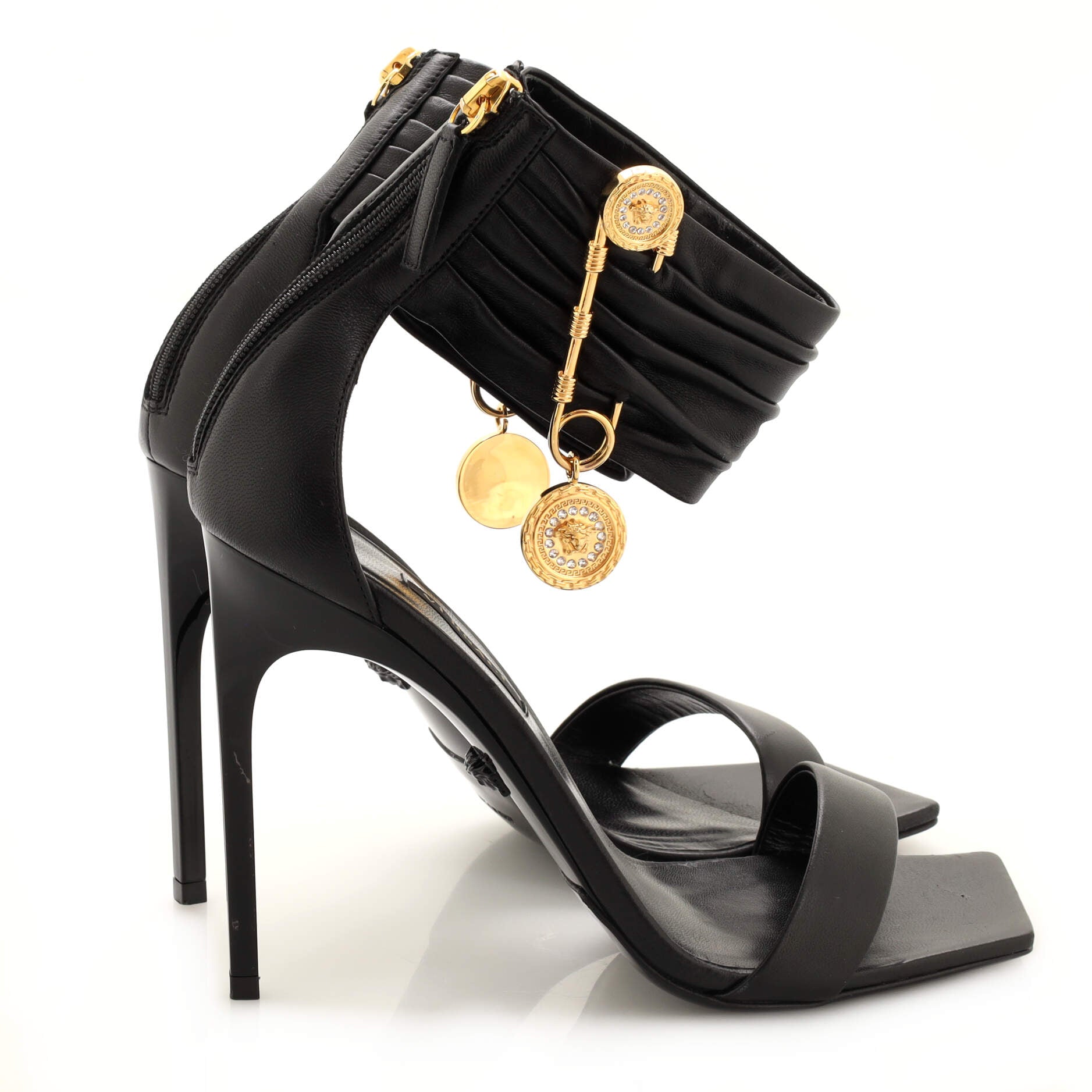 Women's Safety Pin Square Toe Ankle Strap Sandals Leather 110