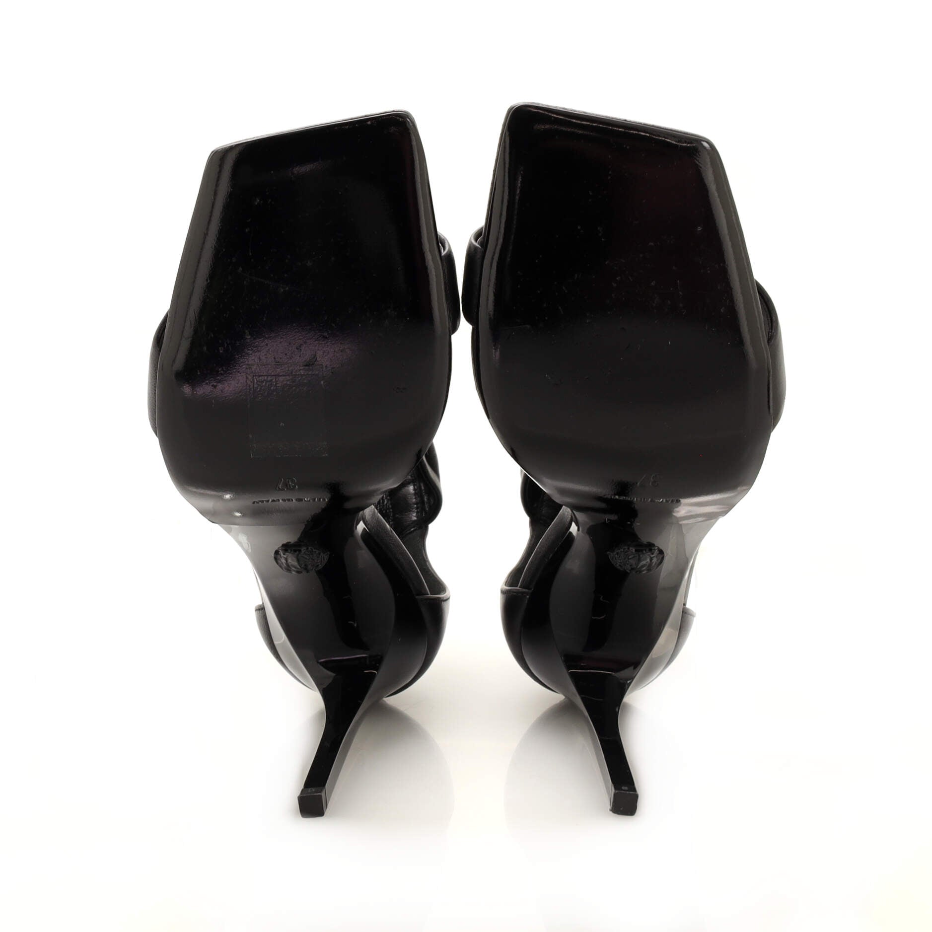 Women's Safety Pin Square Toe Ankle Strap Sandals Leather 110