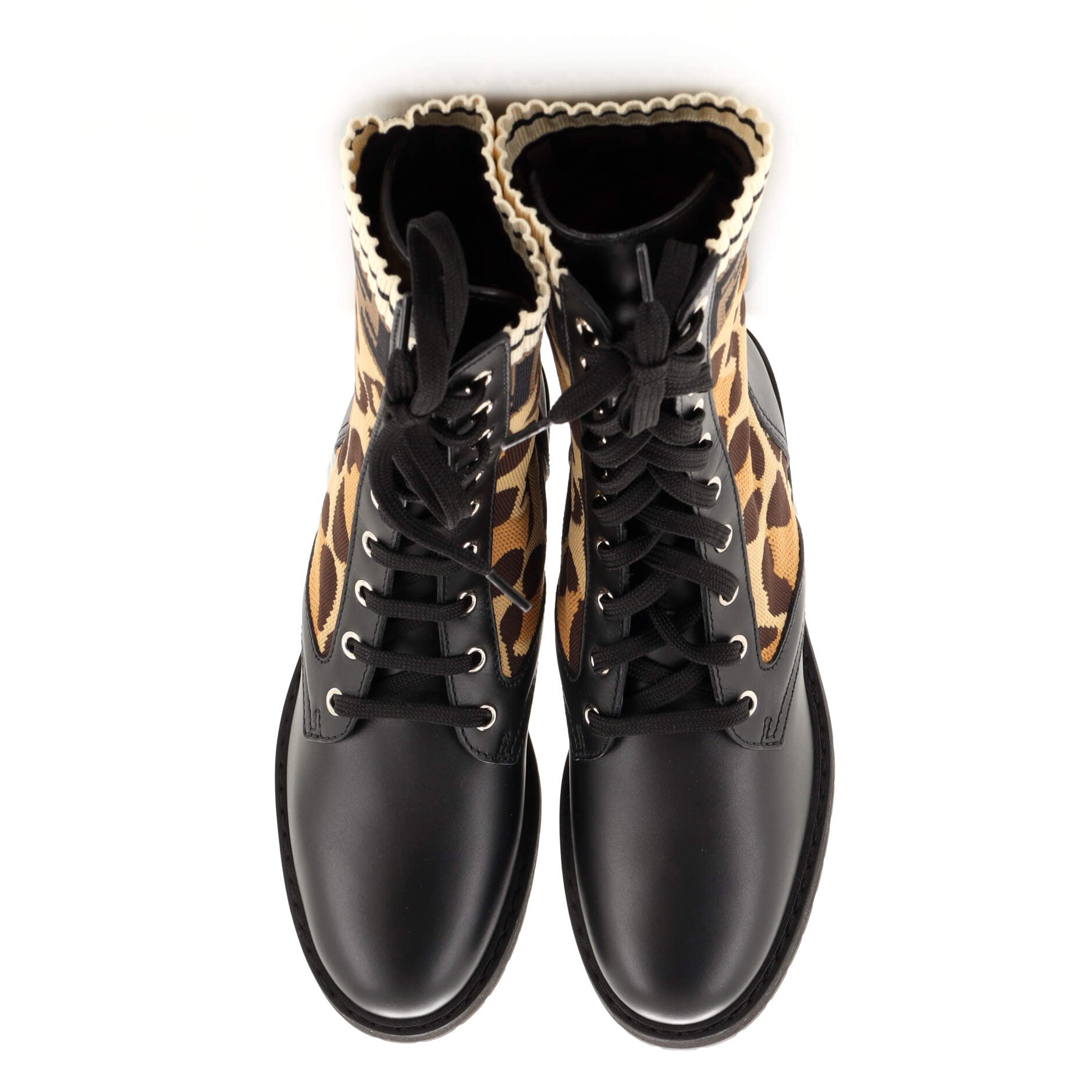 Women's Rockoko Combat Boots Leather with Printed Knit Stretch Fabric and Zucca Trim