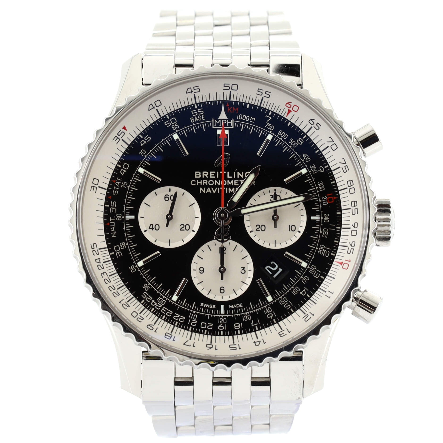 Navitimer B01 Chronograph Automatic Watch Stainless Steel and Leather 46