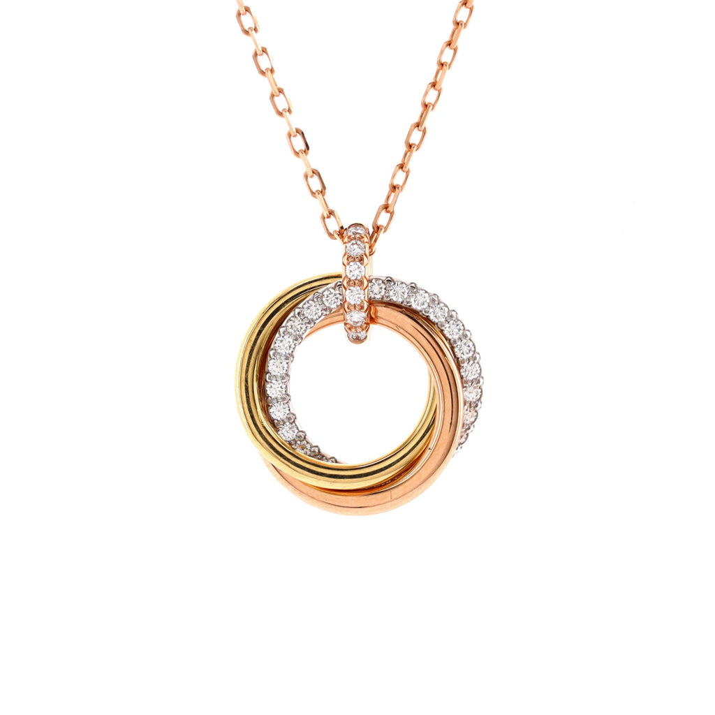 Trinity Pendant Necklace 18K Tricolor Gold with Pave Diamonds Medium