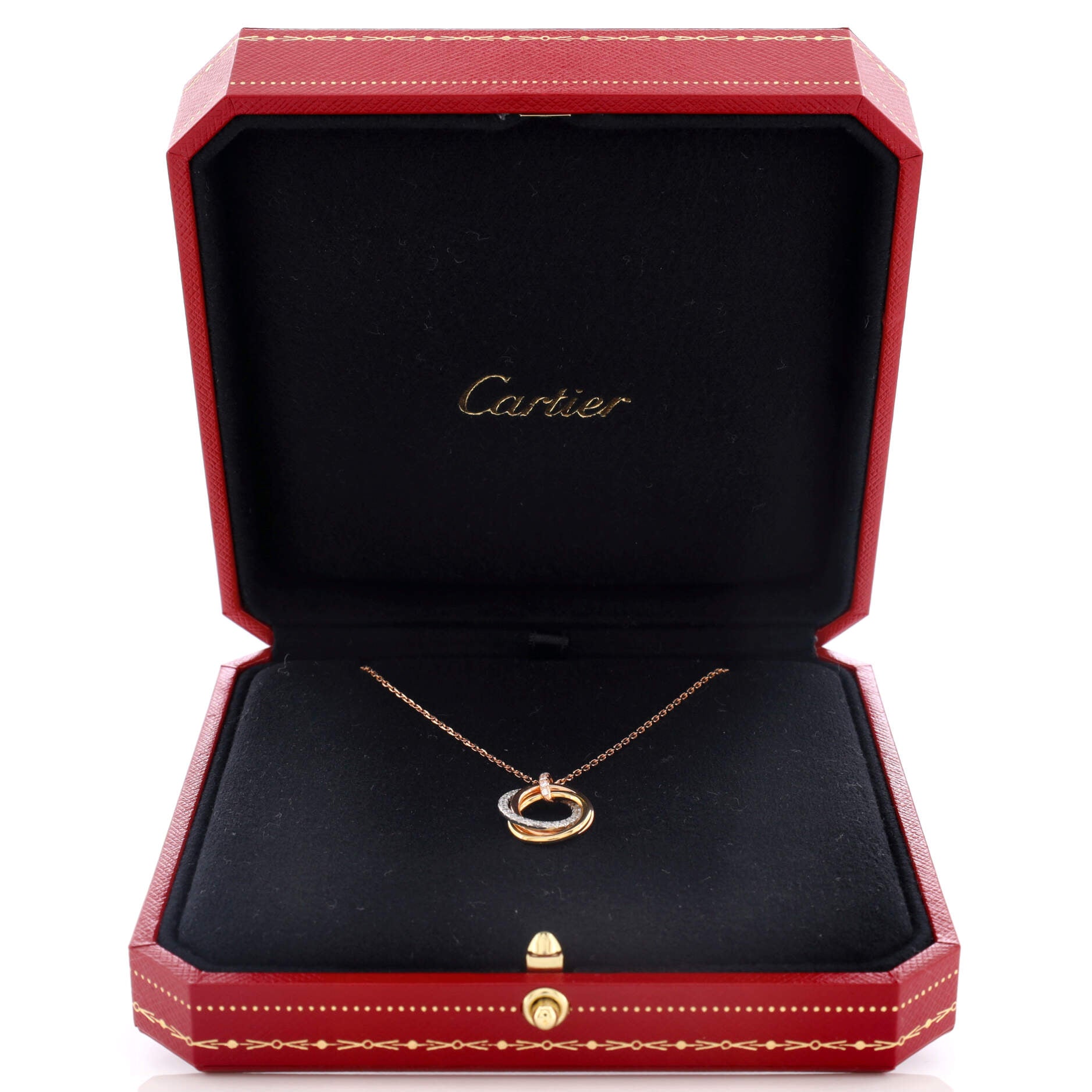 Trinity Pendant Necklace 18K Tricolor Gold with Pave Diamonds Medium