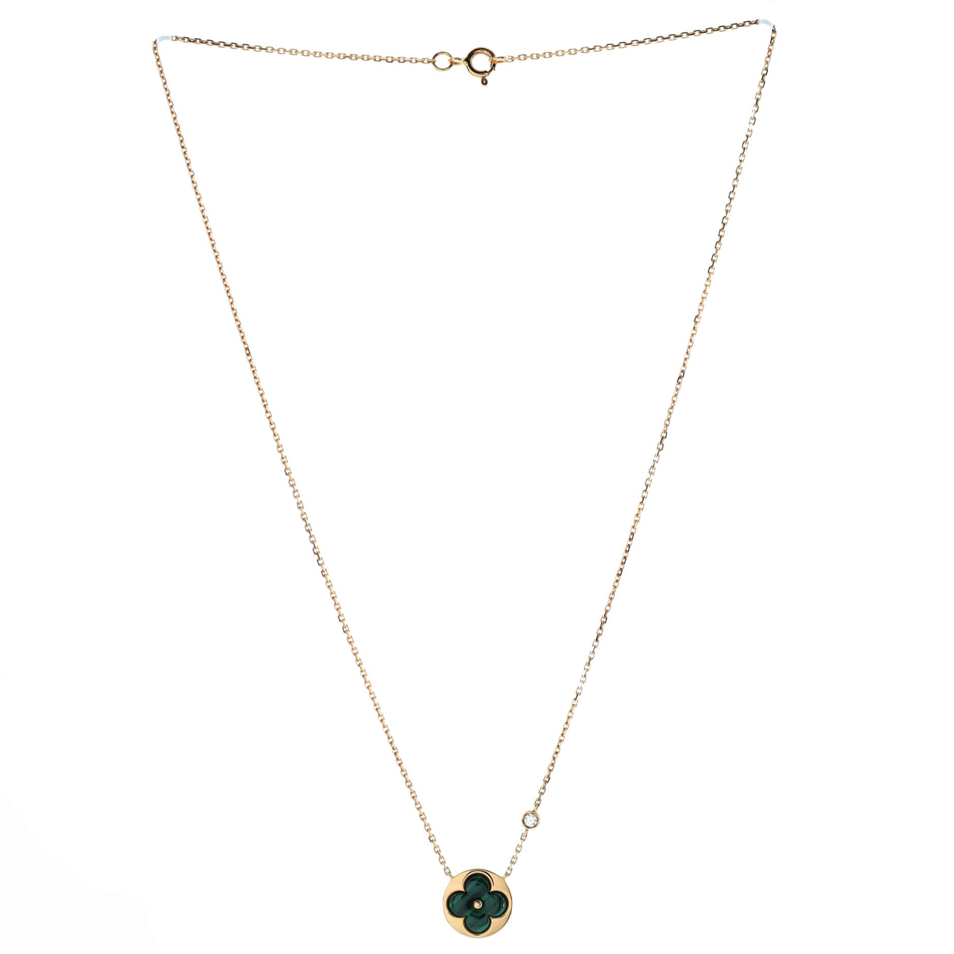 Color Blossom BB Sun Pendant Necklace 18K Rose Gold with Malachite and Diamond
