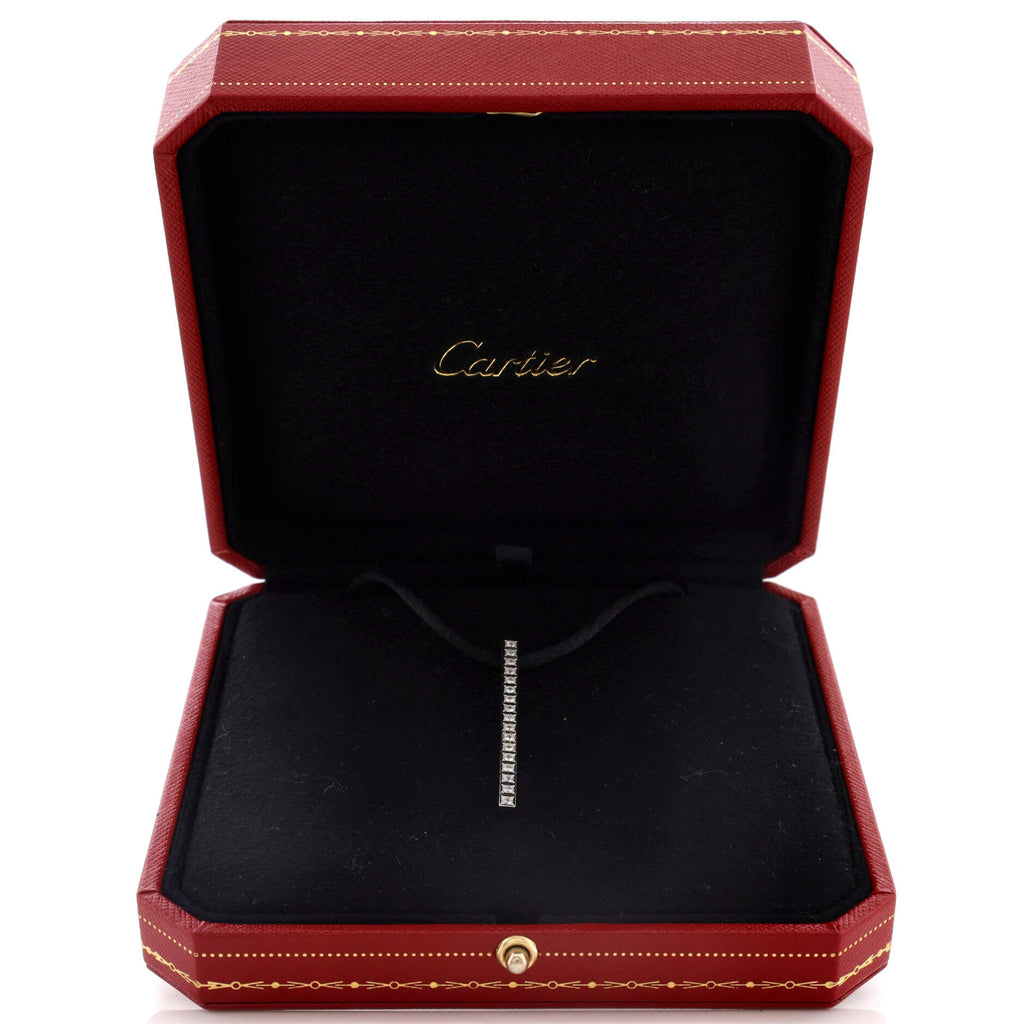 Lanieres Bar Pendant Necklace 18K White Gold with Diamonds and Cord