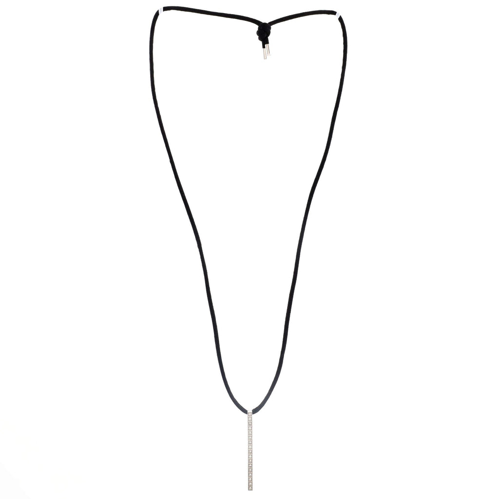 Lanieres Bar Pendant Necklace 18K White Gold with Diamonds and Cord