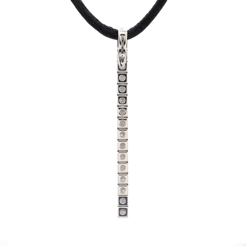 Lanieres Bar Pendant Necklace 18K White Gold with Diamonds and Cord