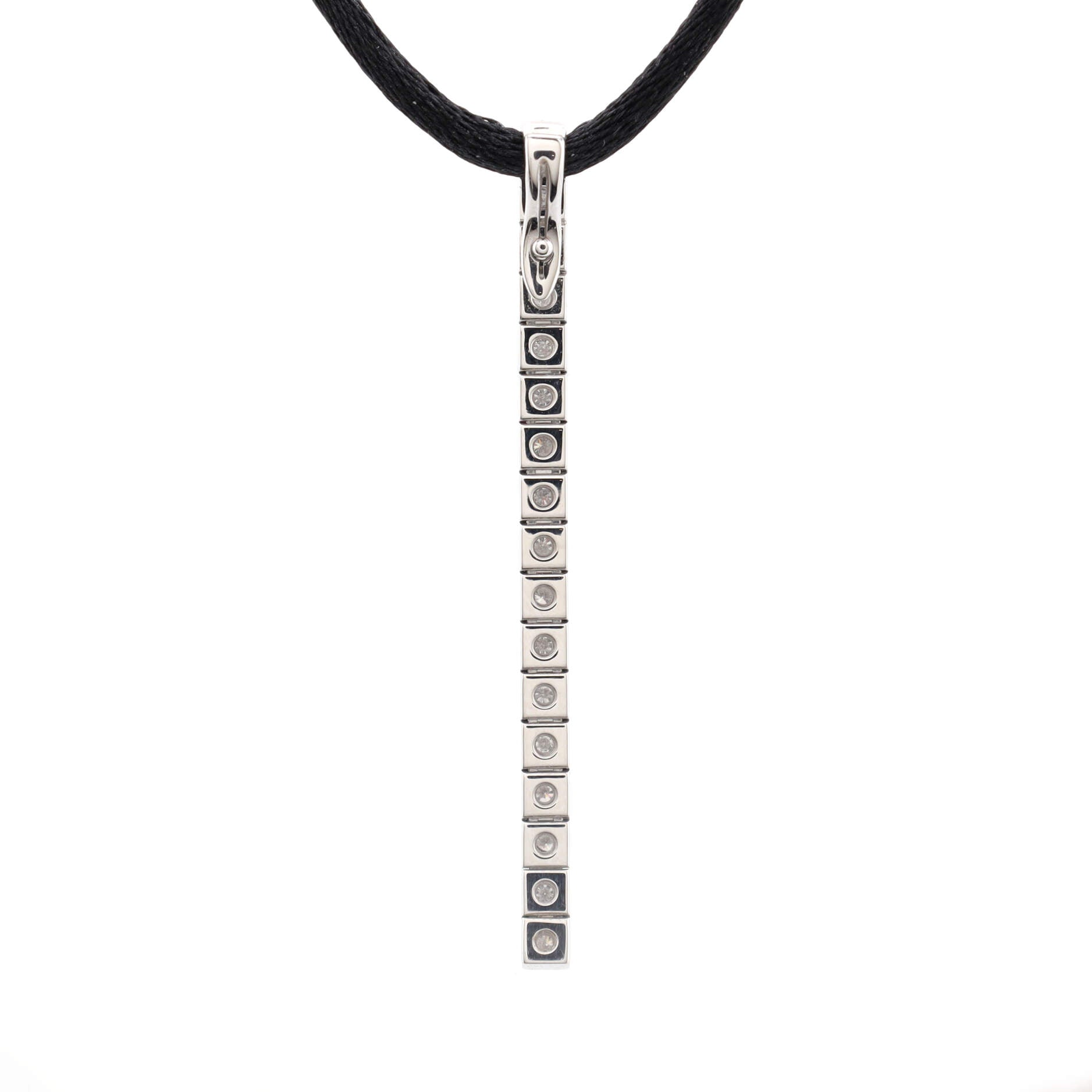Lanieres Bar Pendant Necklace 18K White Gold with Diamonds and Cord