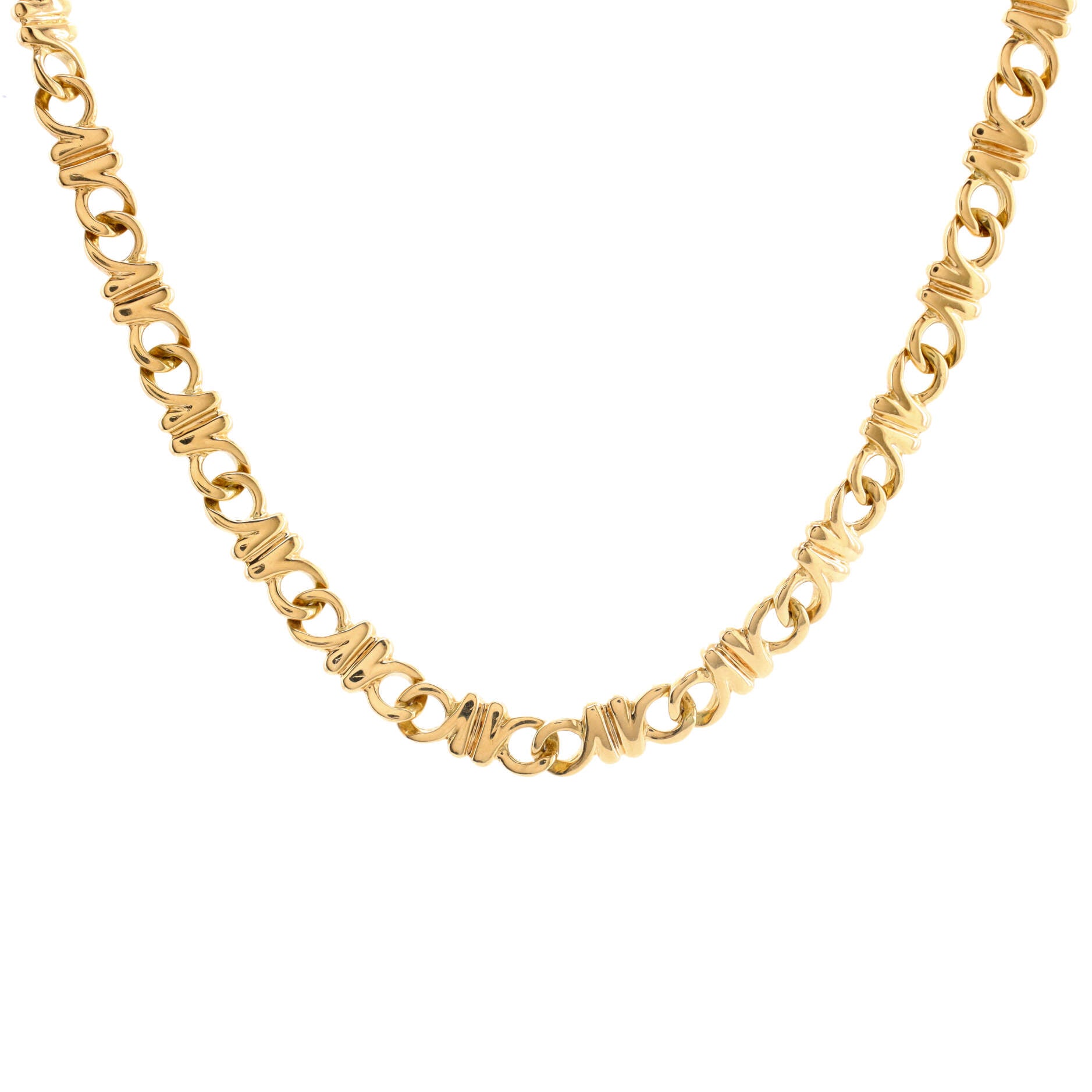 Vintage Classical Chain Link Necklace 18K Yellow Gold