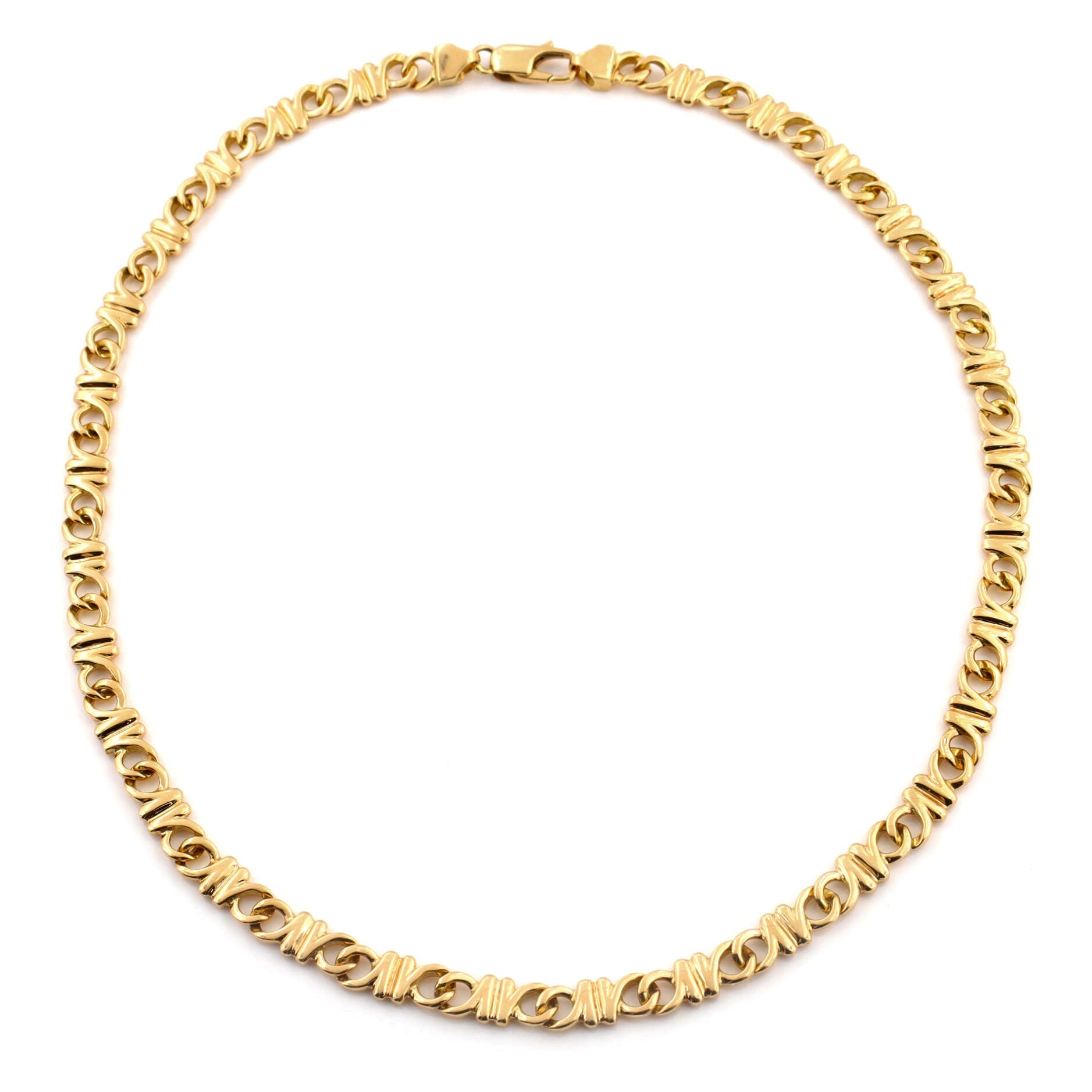 Vintage Classical Chain Link Necklace 18K Yellow Gold