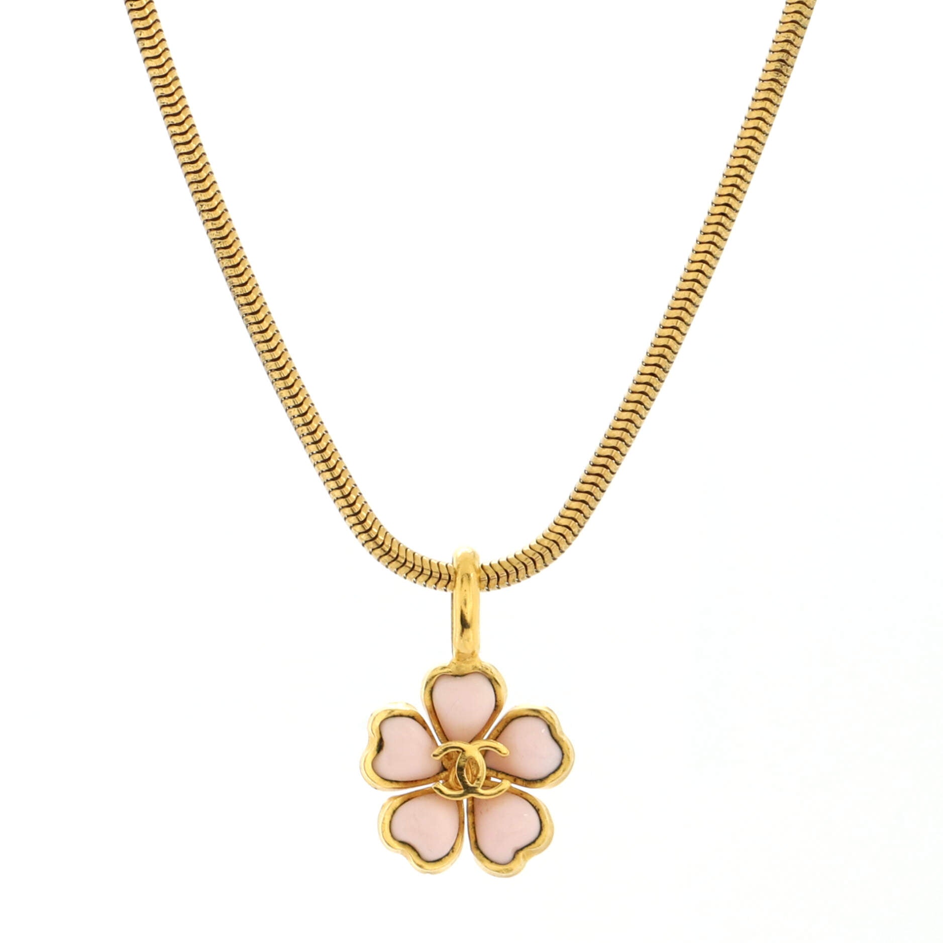 Vintage Cherry Blossom Pendant Necklace Metal with Enamel