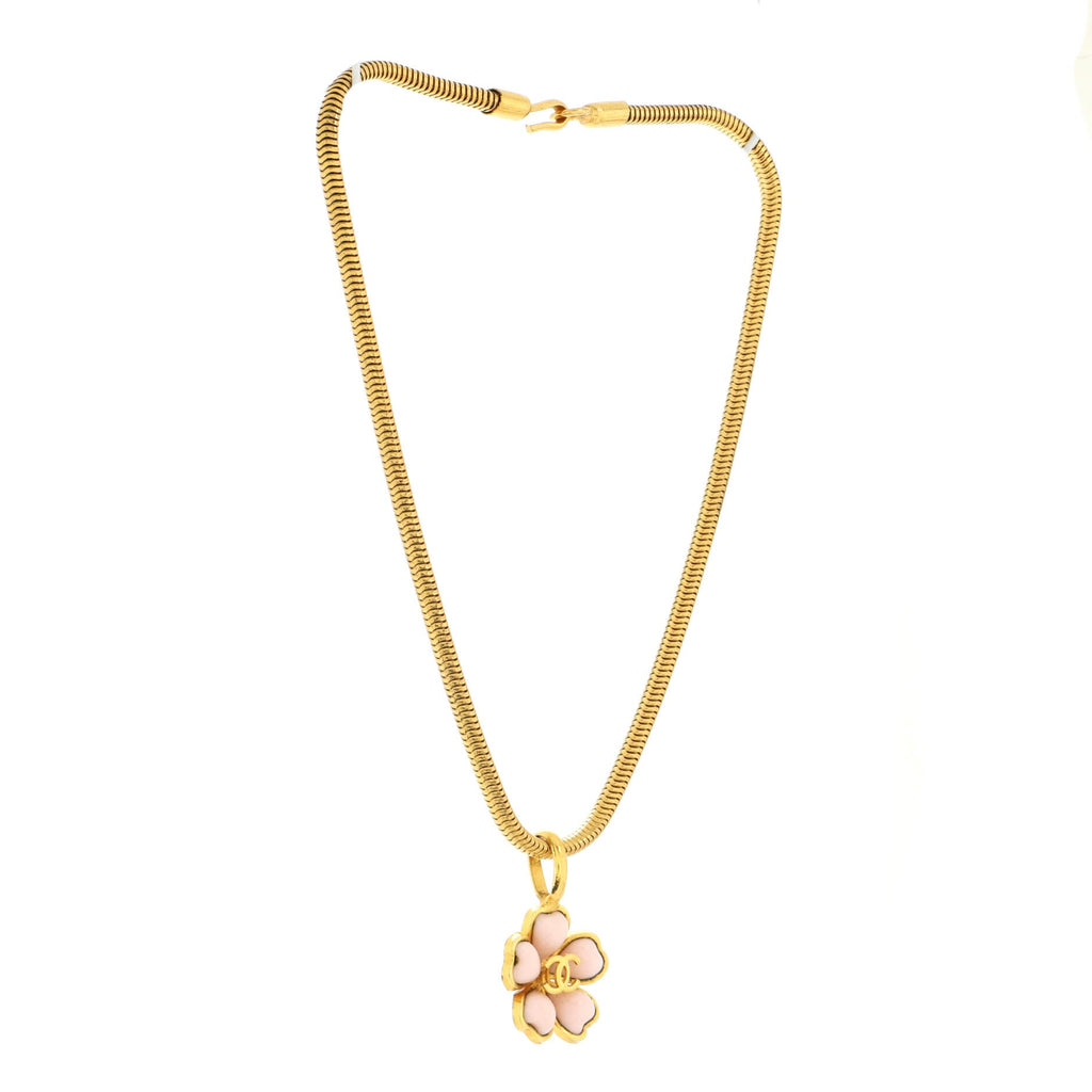 Vintage Cherry Blossom Pendant Necklace Metal with Enamel