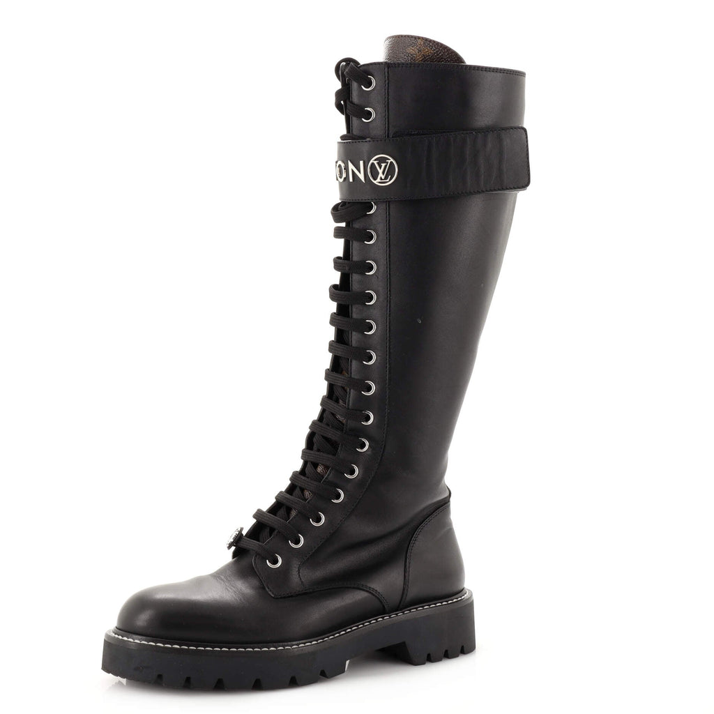 Women's Logo Territory Flat High Ranger Boots Leather with Monogram Canvas