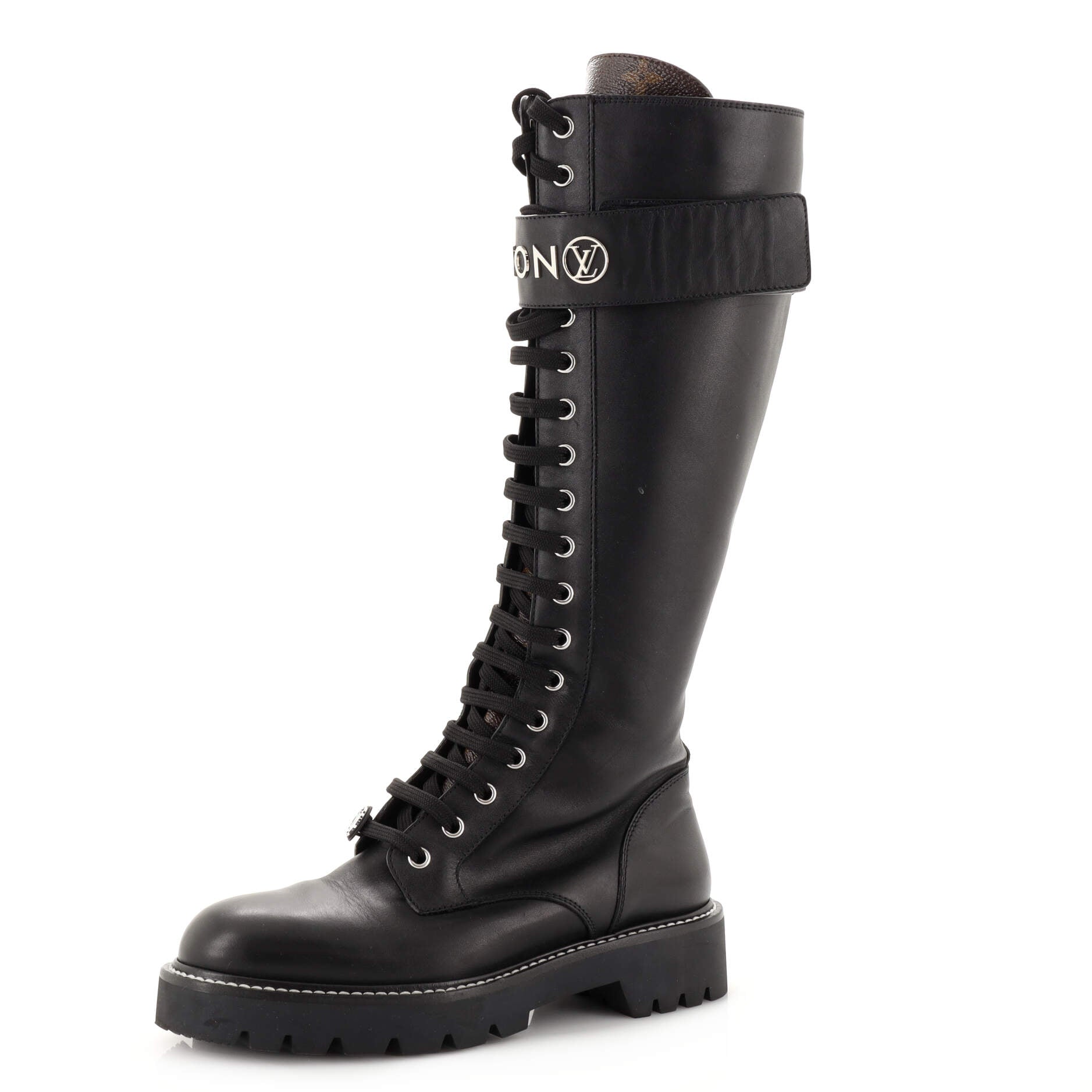 Women's Logo Territory Flat High Ranger Boots Leather with Monogram Canvas