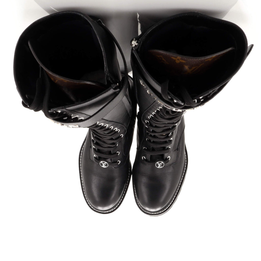 Women's Logo Territory Flat High Ranger Boots Leather with Monogram Canvas