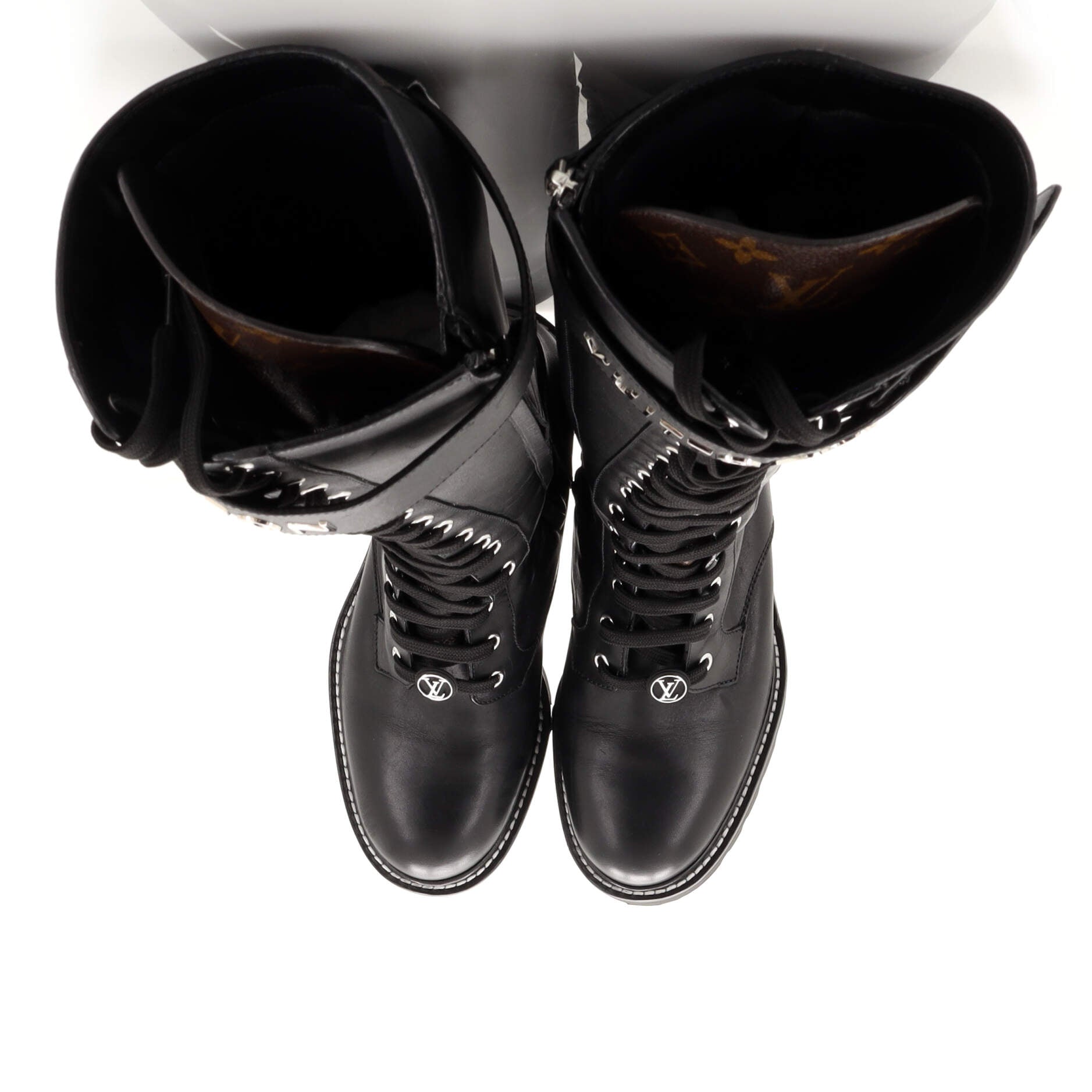Women's Logo Territory Flat High Ranger Boots Leather with Monogram Canvas