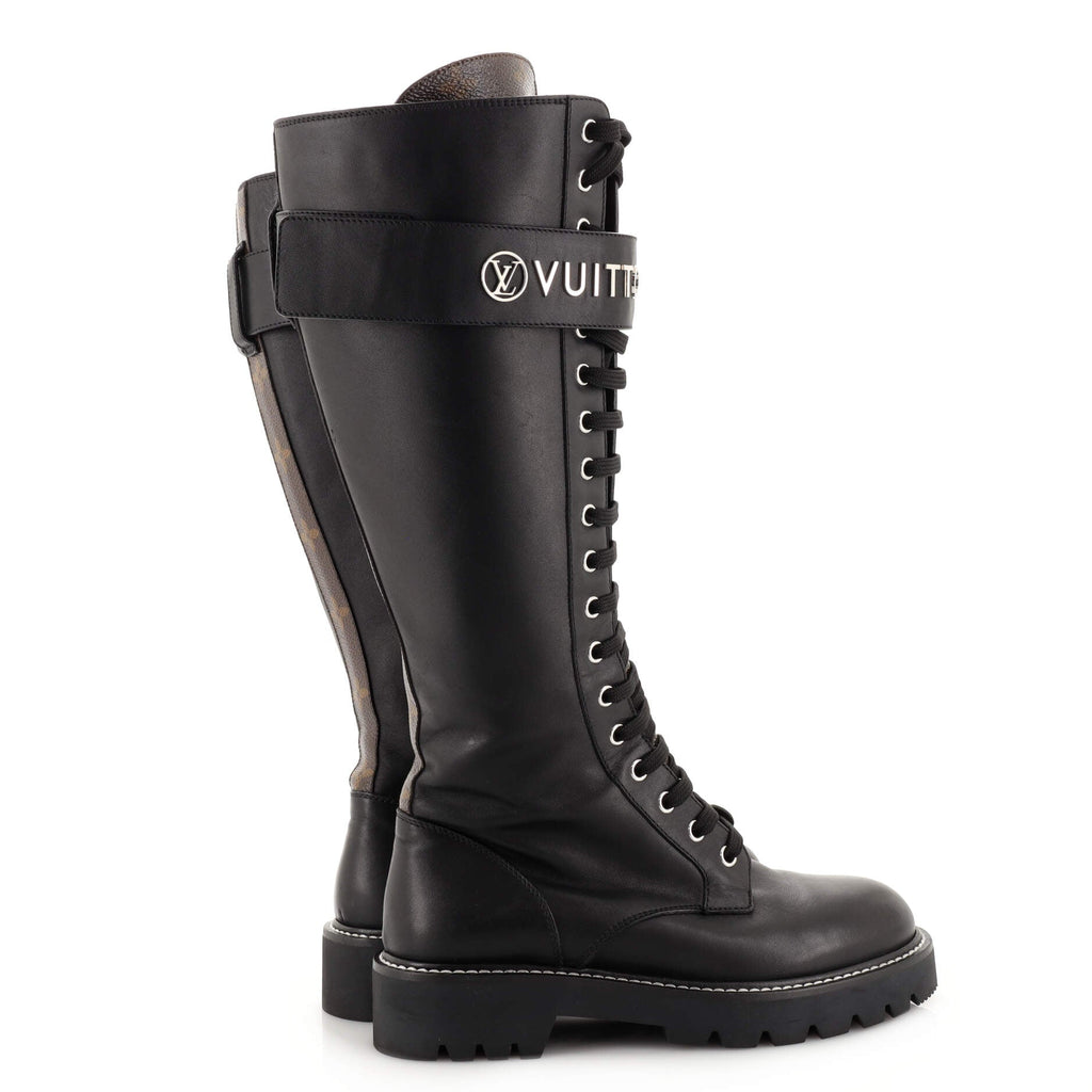 Women's Logo Territory Flat High Ranger Boots Leather with Monogram Canvas