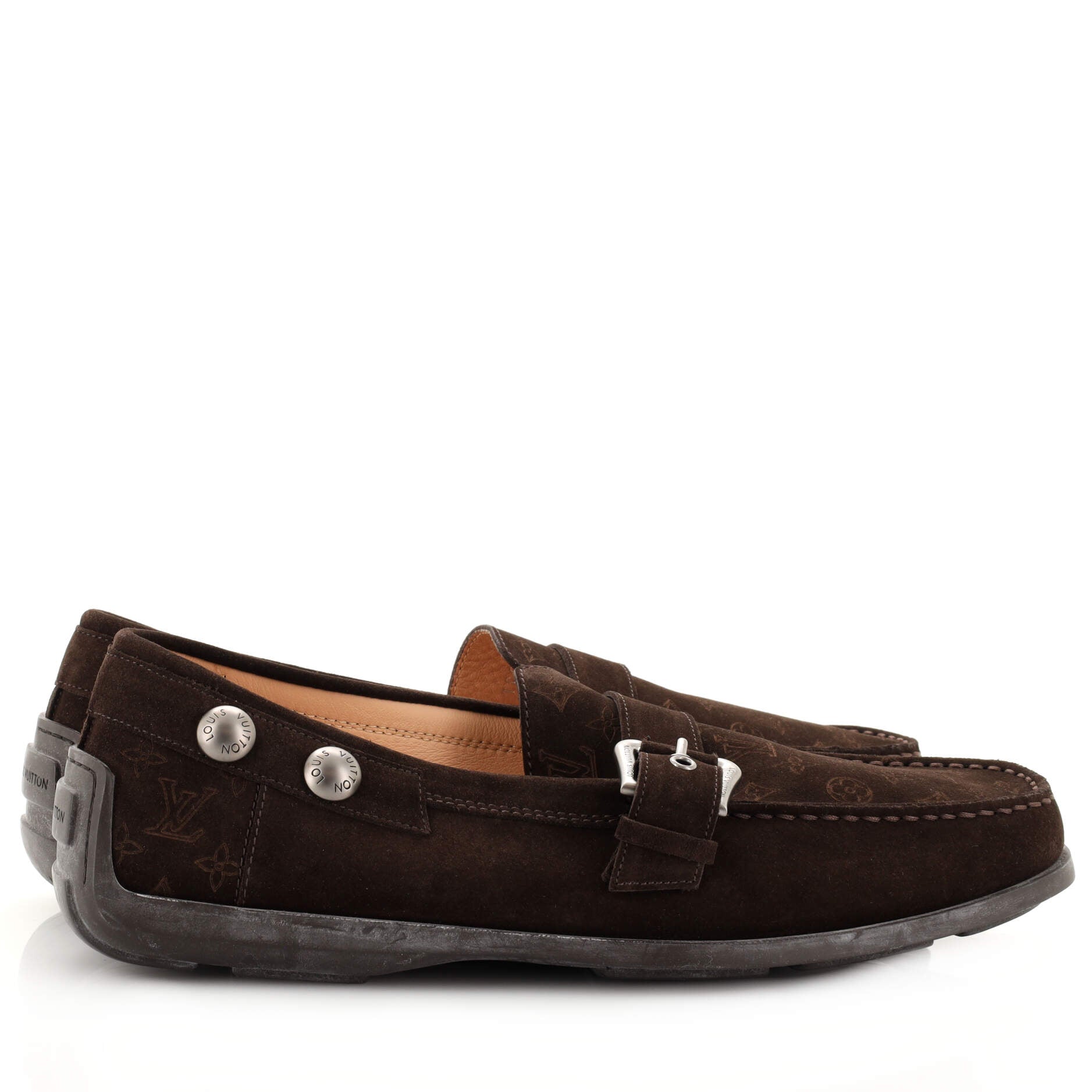 Men's Buckle Strap Moccasin Loafers Monogram Suede