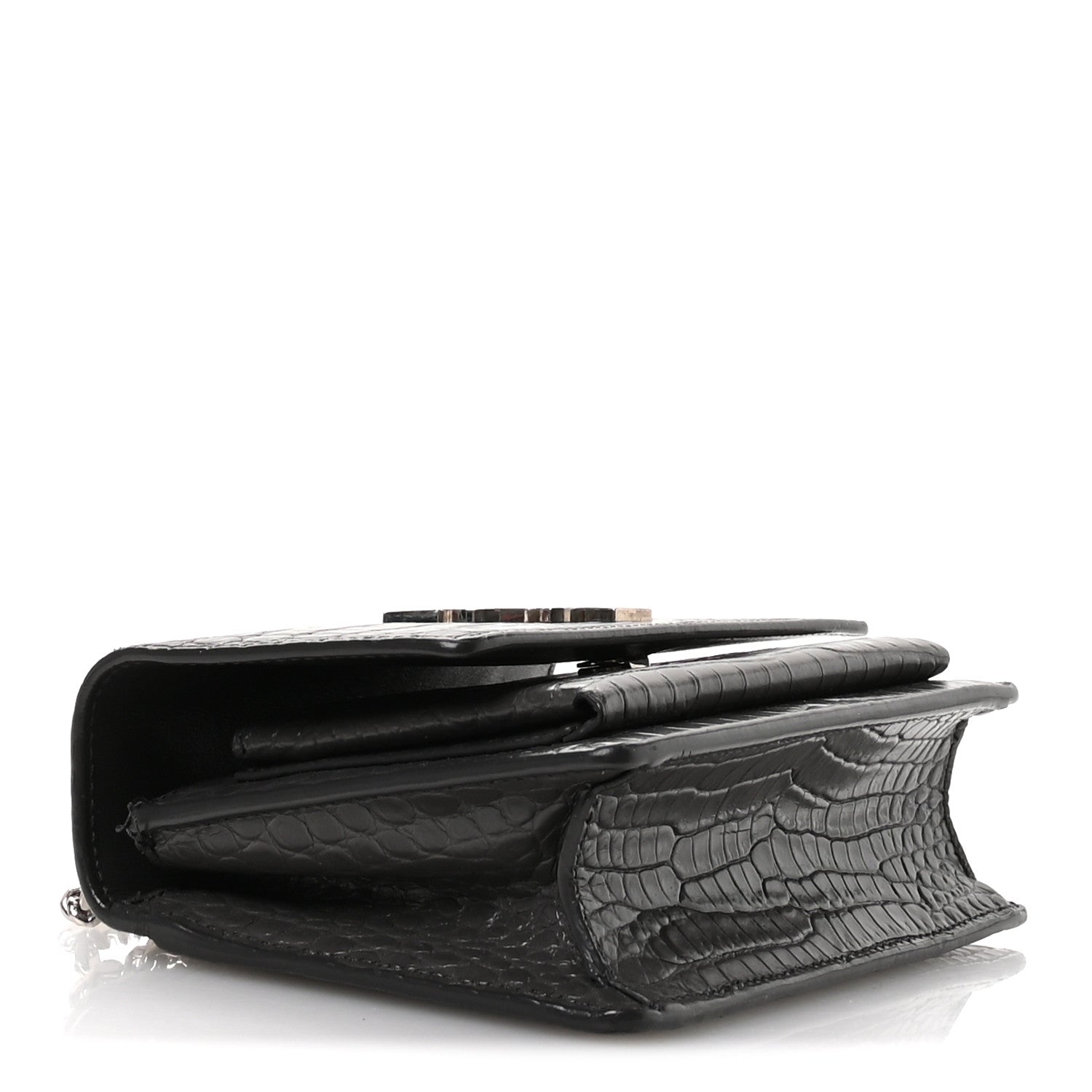 Calfskin Crocodile Embossed Monogram Sunset Chain Wallet Asphalt